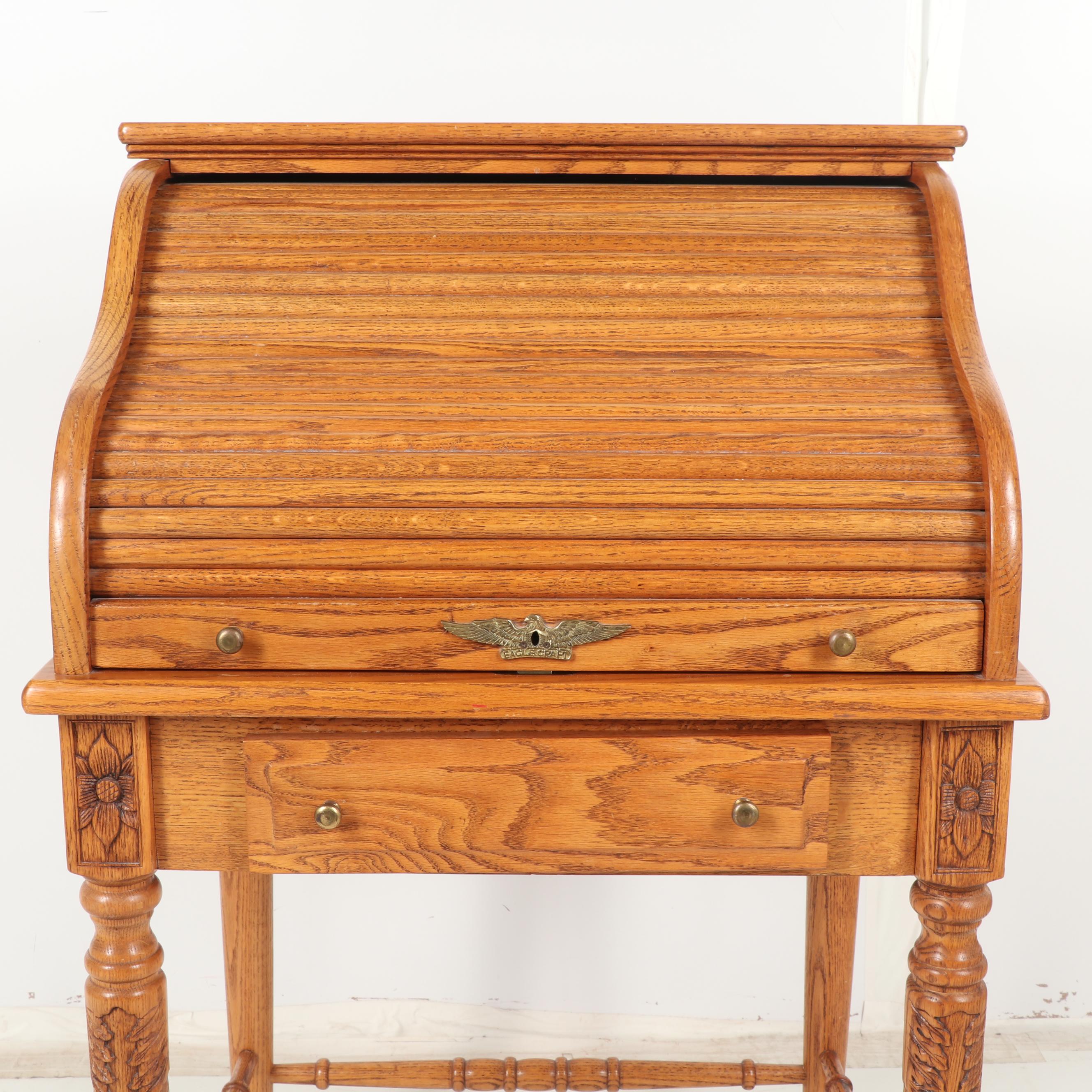 Vintage Oak Roll-Top Secretary Desk by Eagle Craft, 20th Century