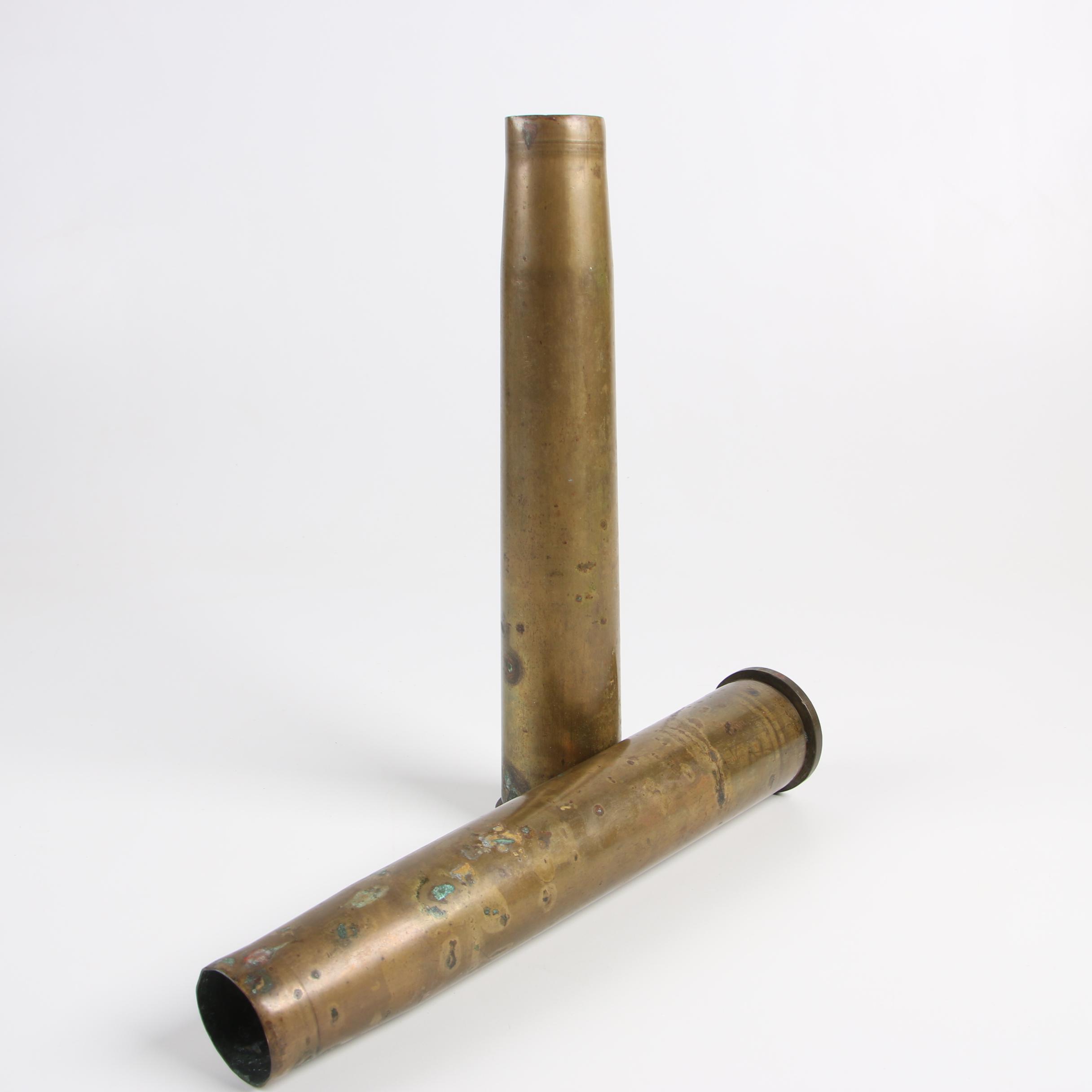 Pair of WWII U.S. Navy 40mm MK2 Brass Round Casing, 1945
