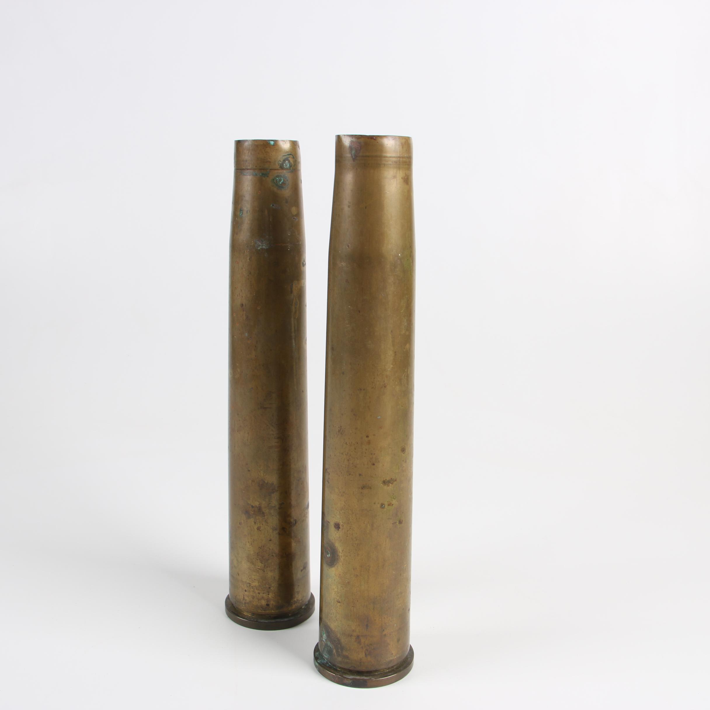 Pair of WWII U.S. Navy 40mm MK2 Brass Round Casing, 1945