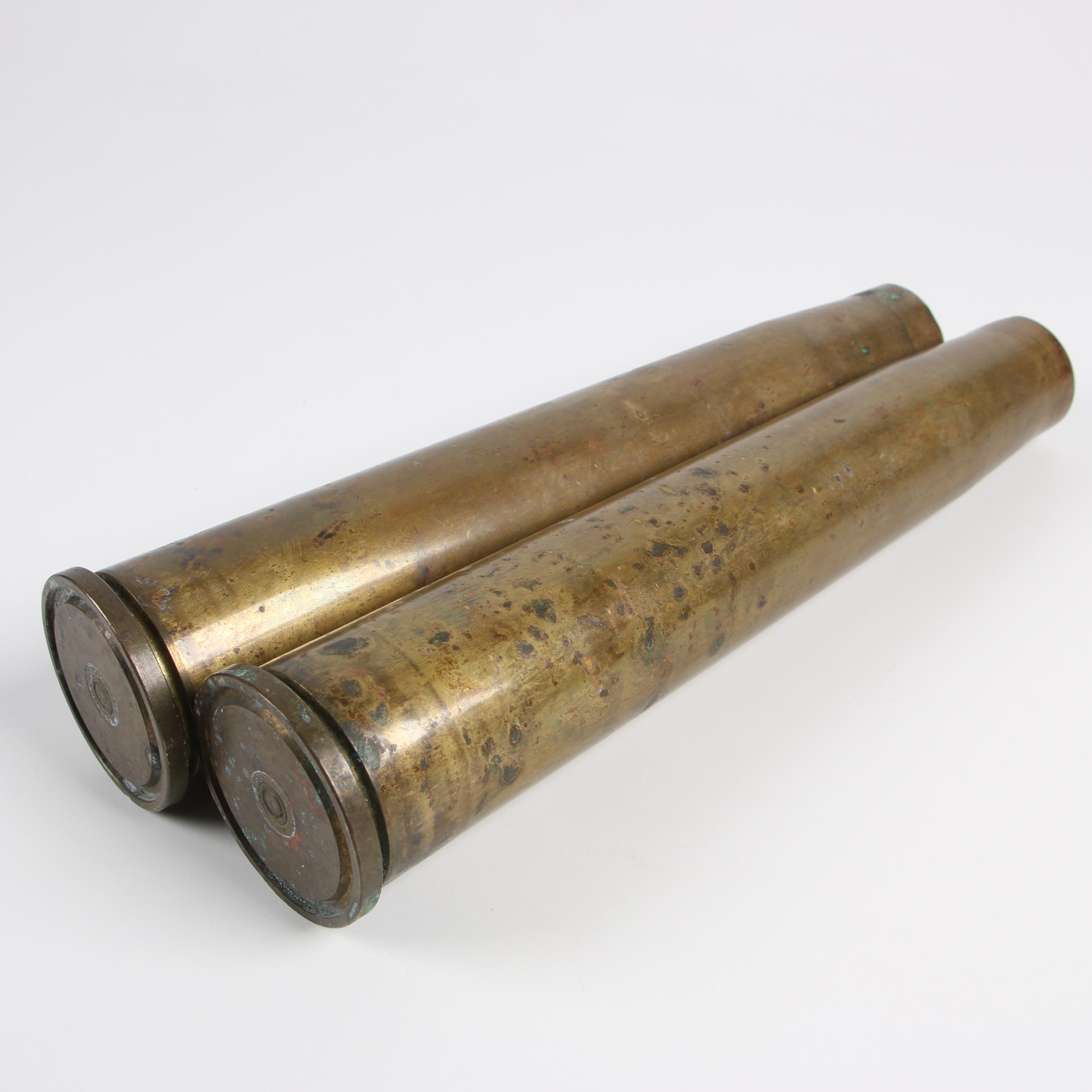 Pair of WWII U.S. Navy 40mm MK2 Brass Round Casing, 1945