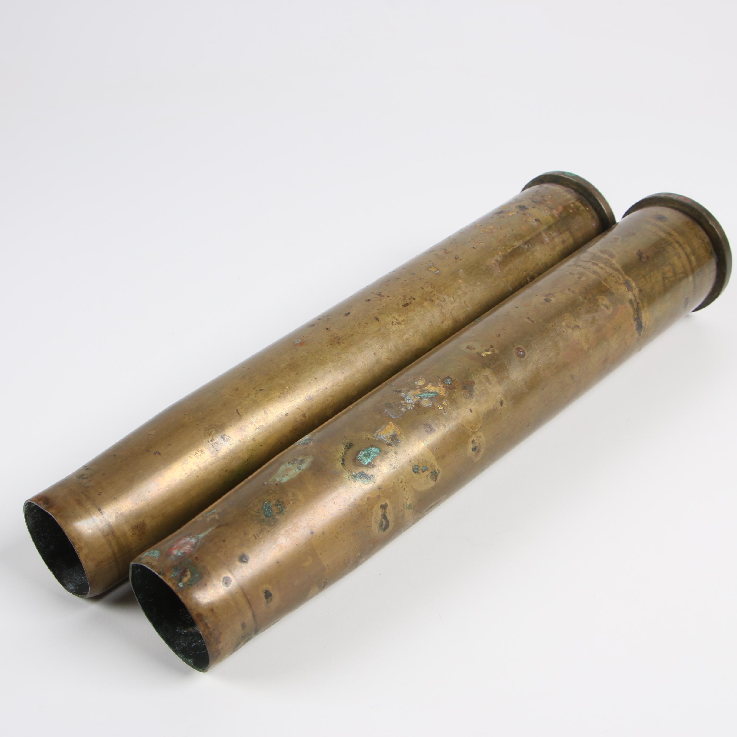 Pair of WWII U.S. Navy 40mm MK2 Brass Round Casing, 1945