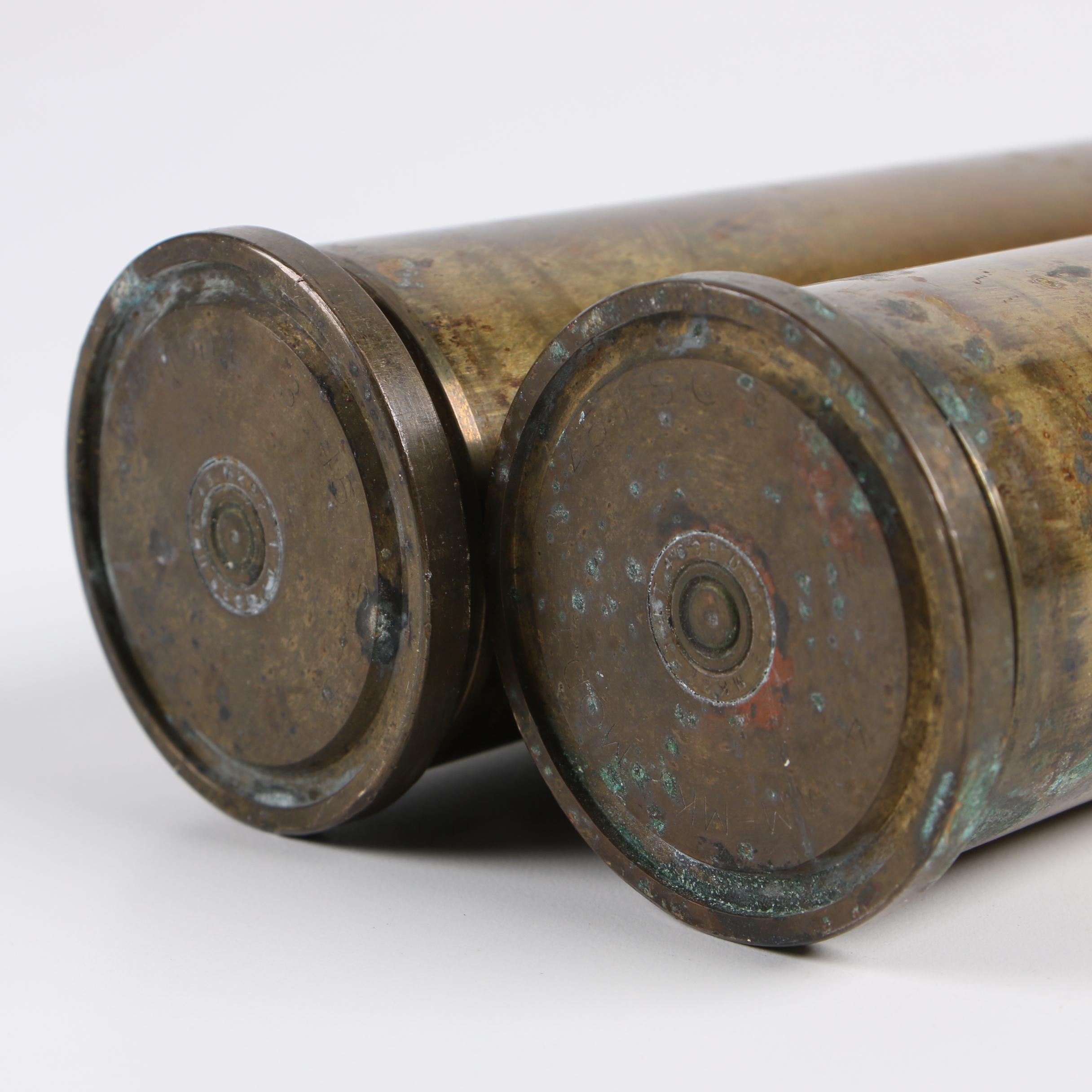 Pair of WWII U.S. Navy 40mm MK2 Brass Round Casing, 1945