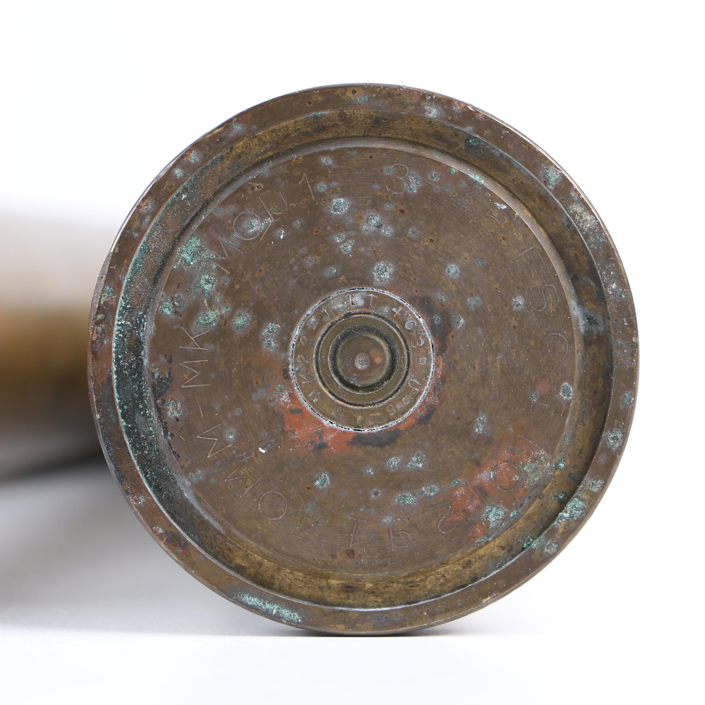 Pair of WWII U.S. Navy 40mm MK2 Brass Round Casing, 1945
