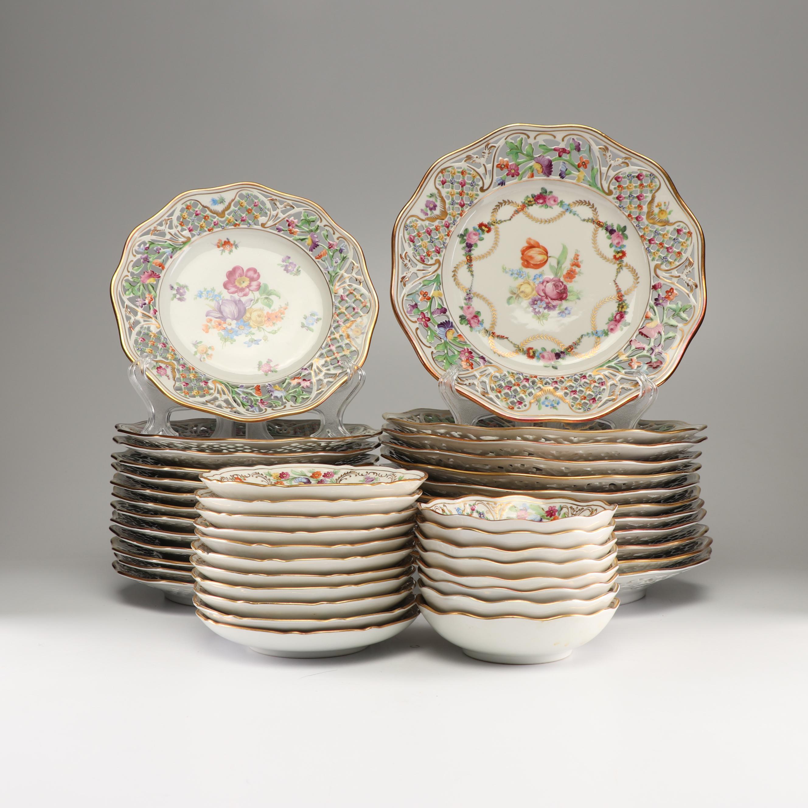 Schumann "Empress Dresden Flowers" Reticulated Porcelain Dinnerware