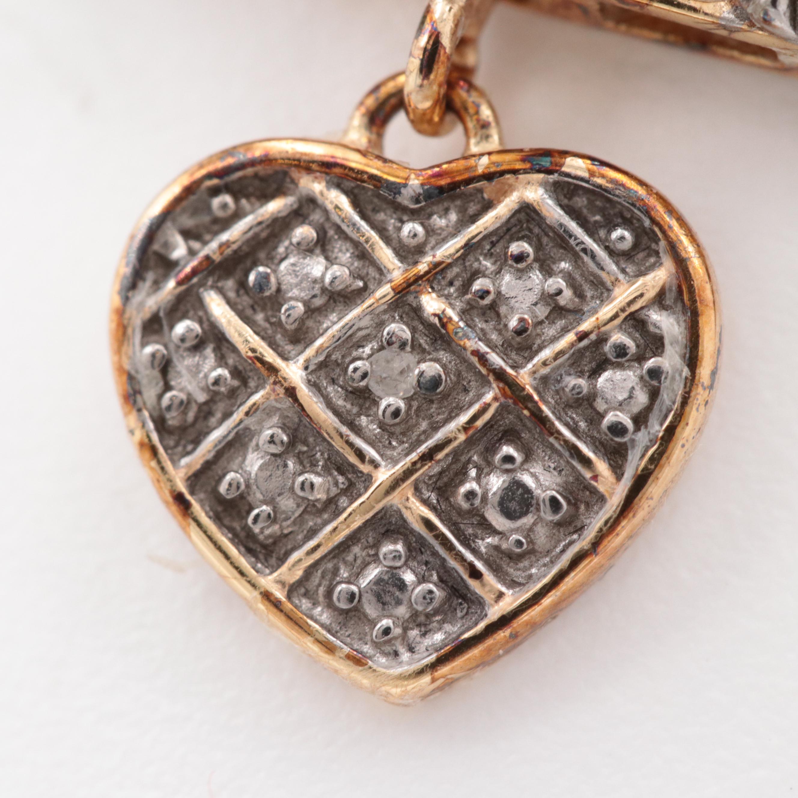 Gold Wash on Sterling Silver Diamond Heart Bracelet