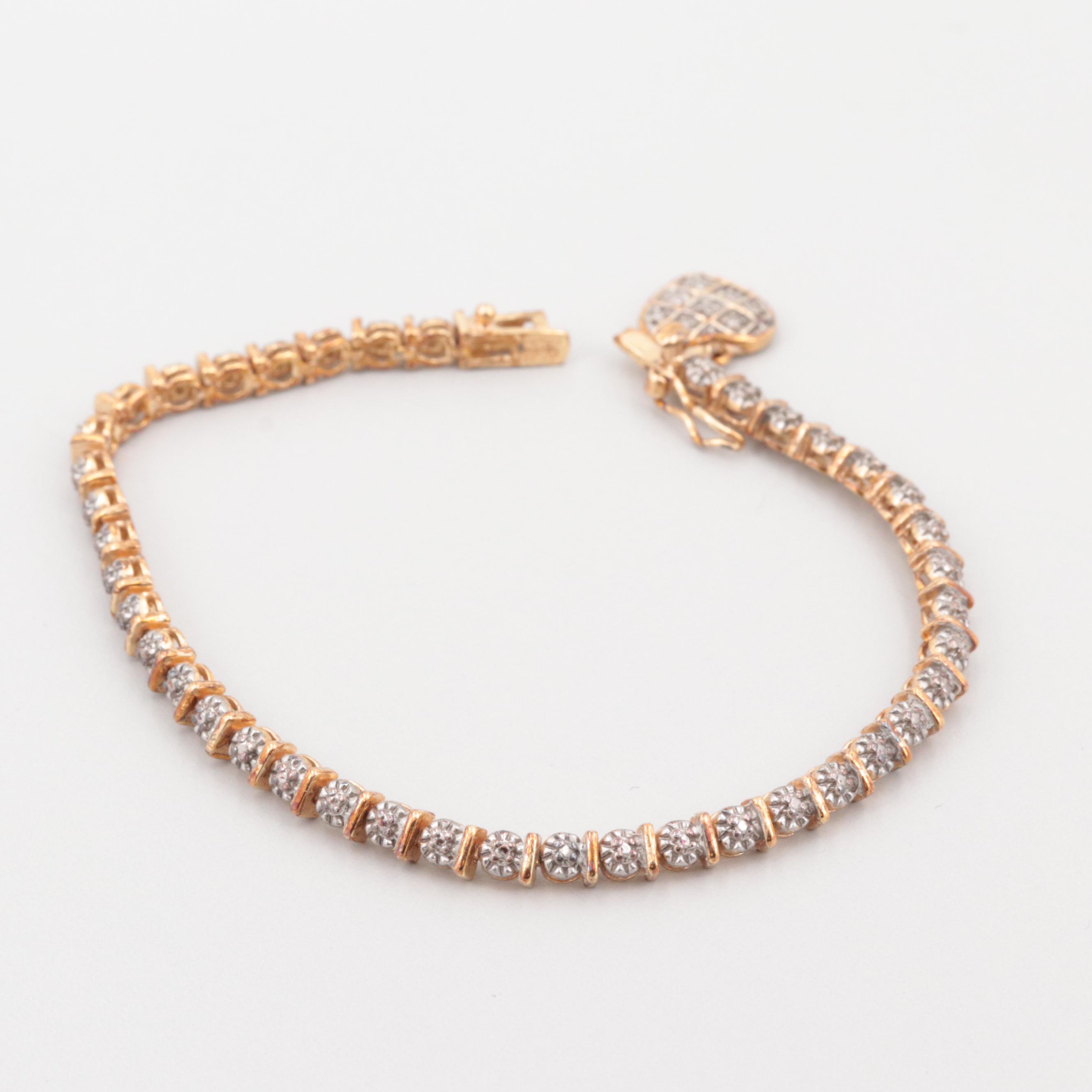 Gold Wash on Sterling Silver Diamond Heart Bracelet