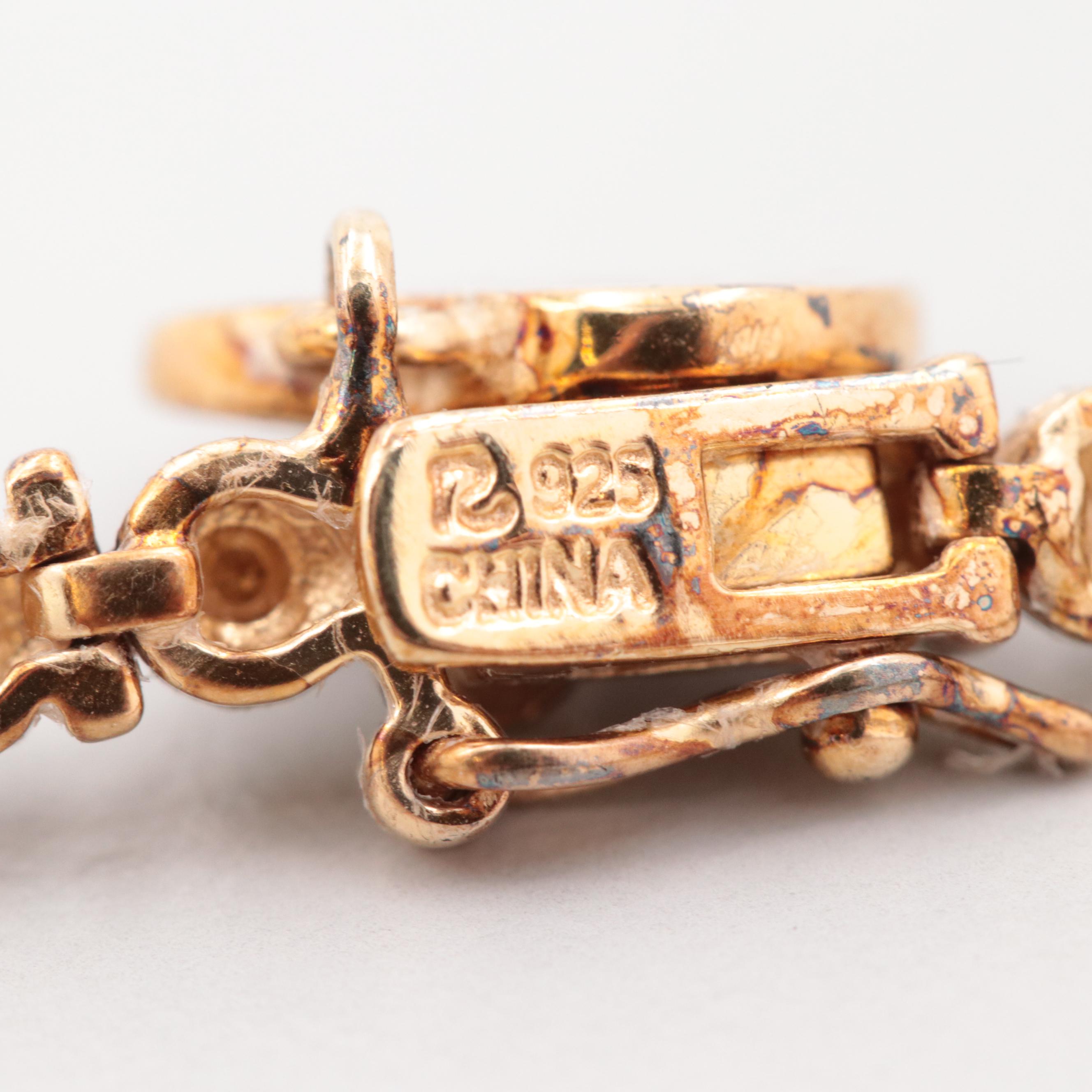 Gold Wash on Sterling Silver Diamond Heart Bracelet