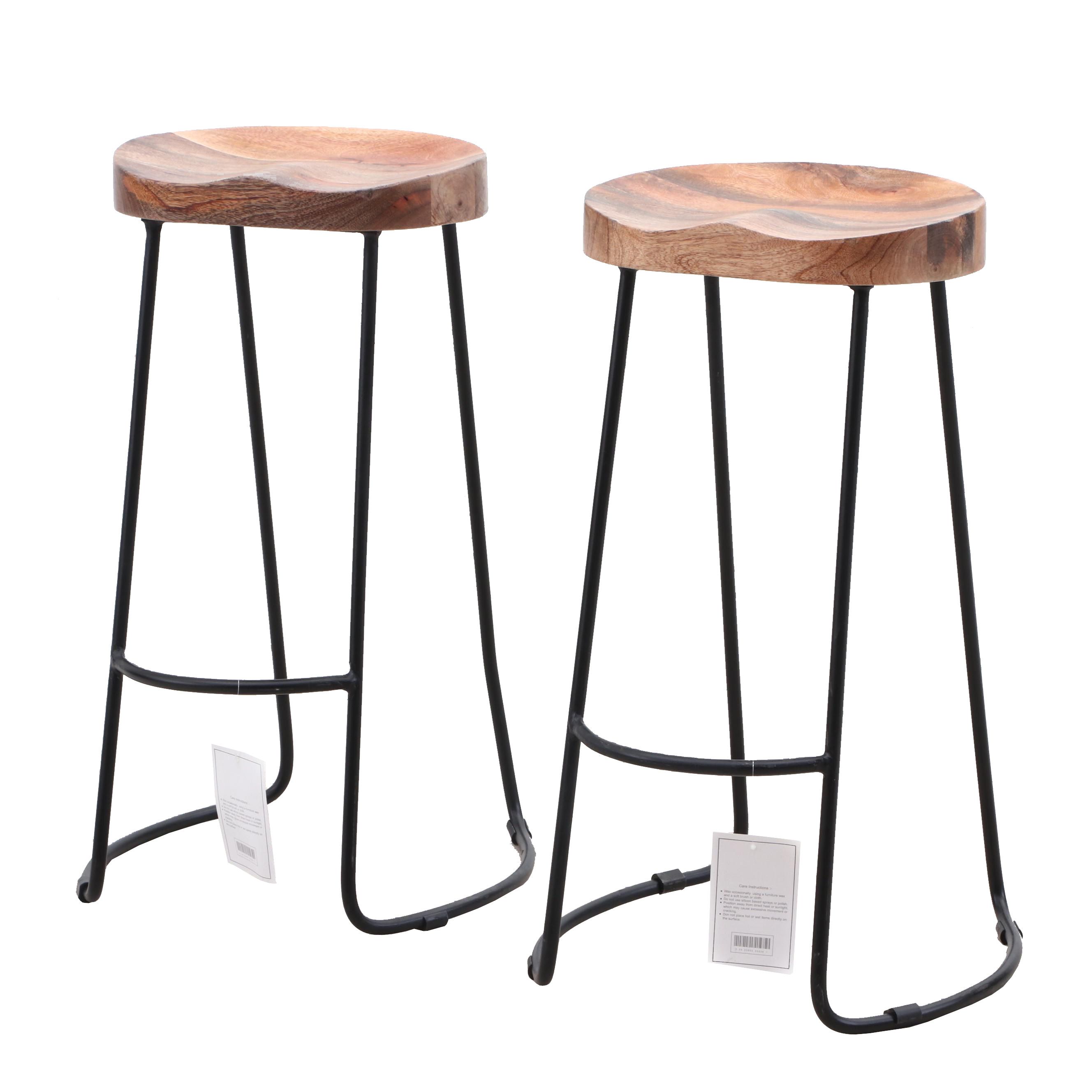 Two Contoured Solid Wood Barstools by The Urban Port