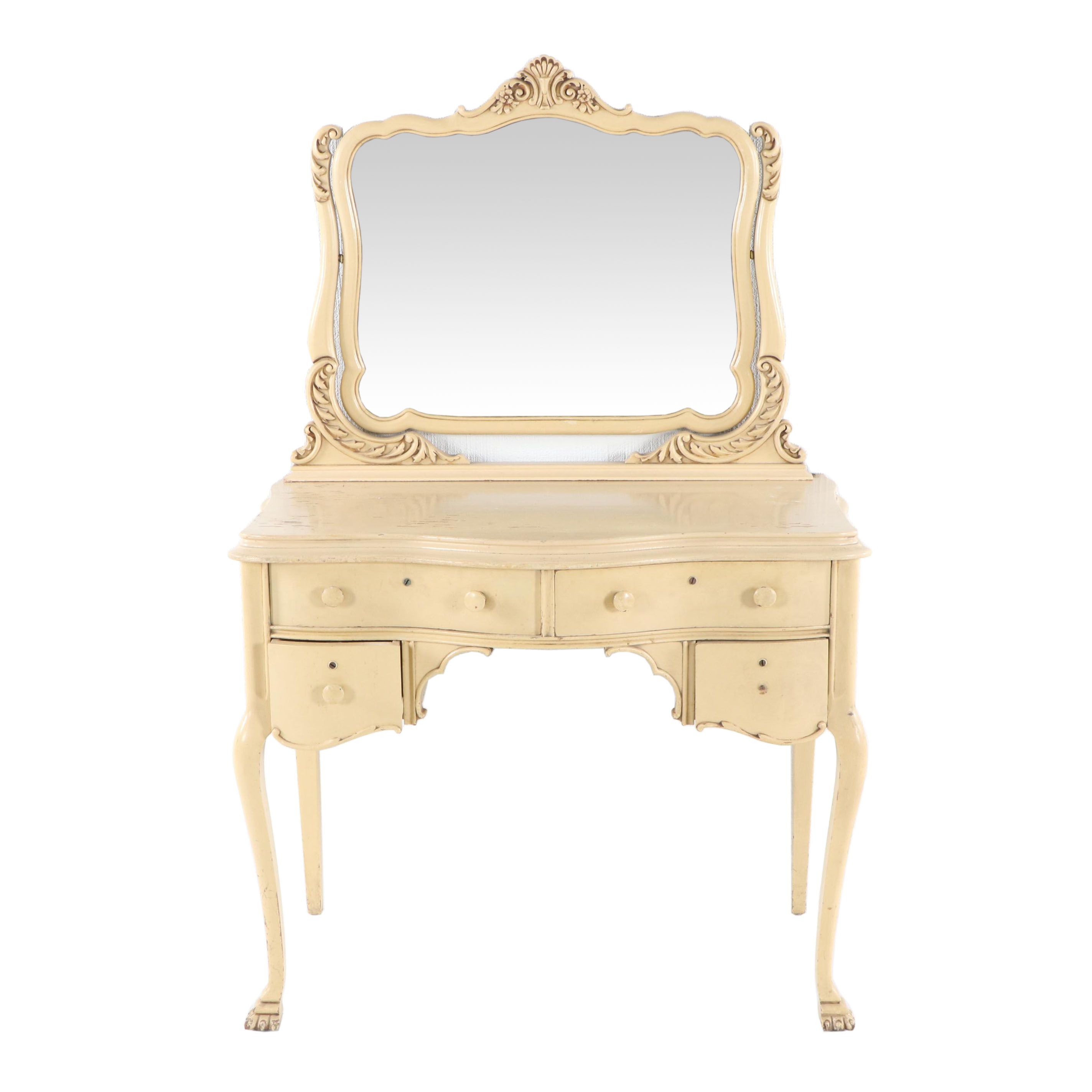 Late Victorian Style Creme-Painted Wooden Vanity Table by Quarter Sawn