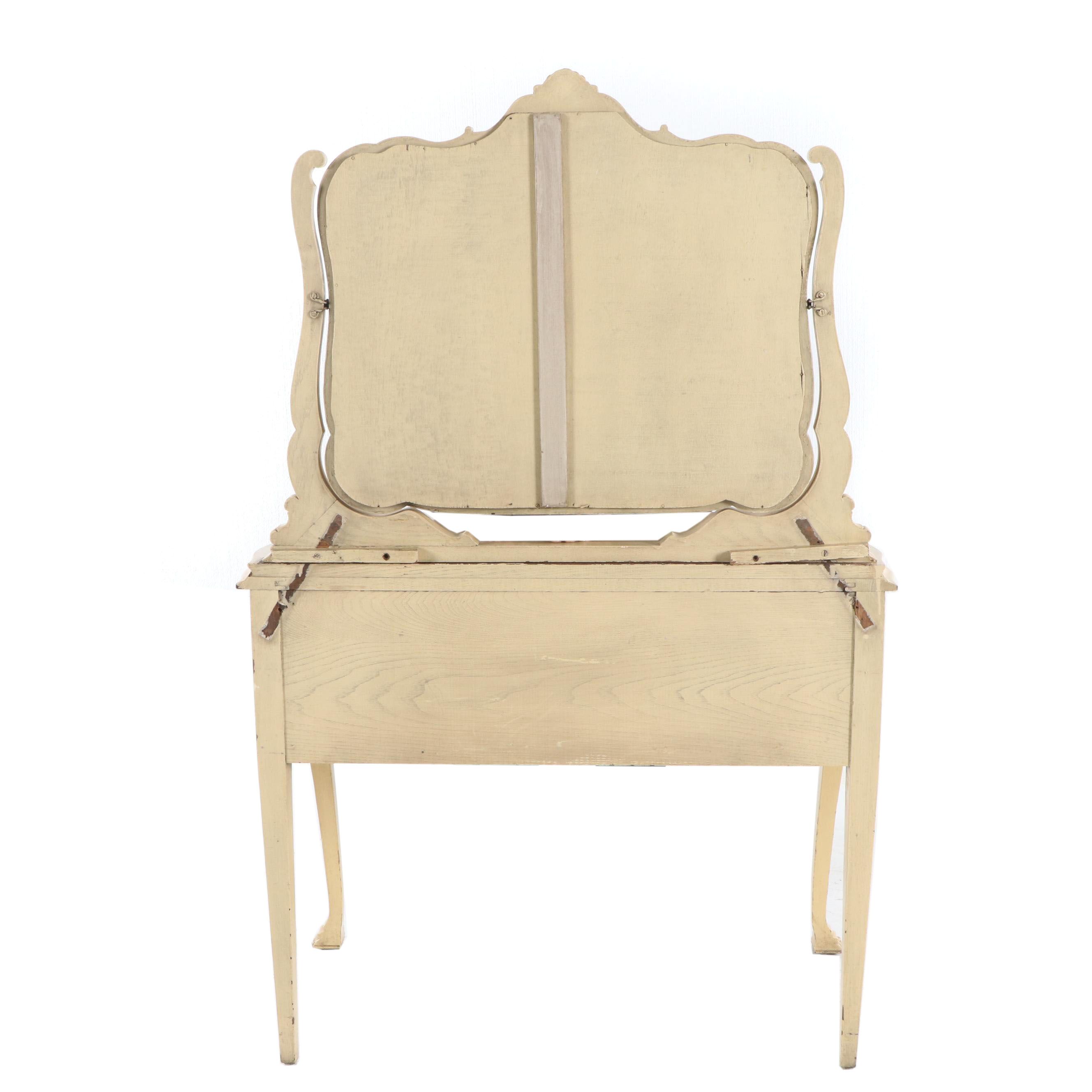 Late Victorian Style Creme-Painted Wooden Vanity Table by Quarter Sawn