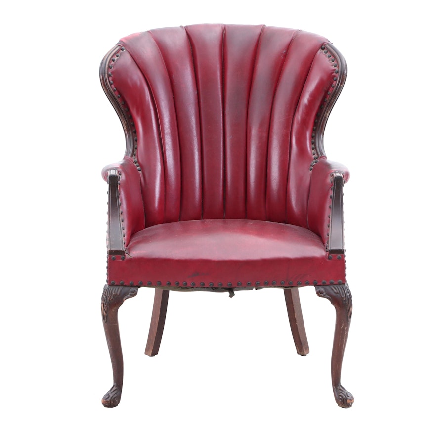 Antique Channel Tufted Neoclassical Wingback Chair