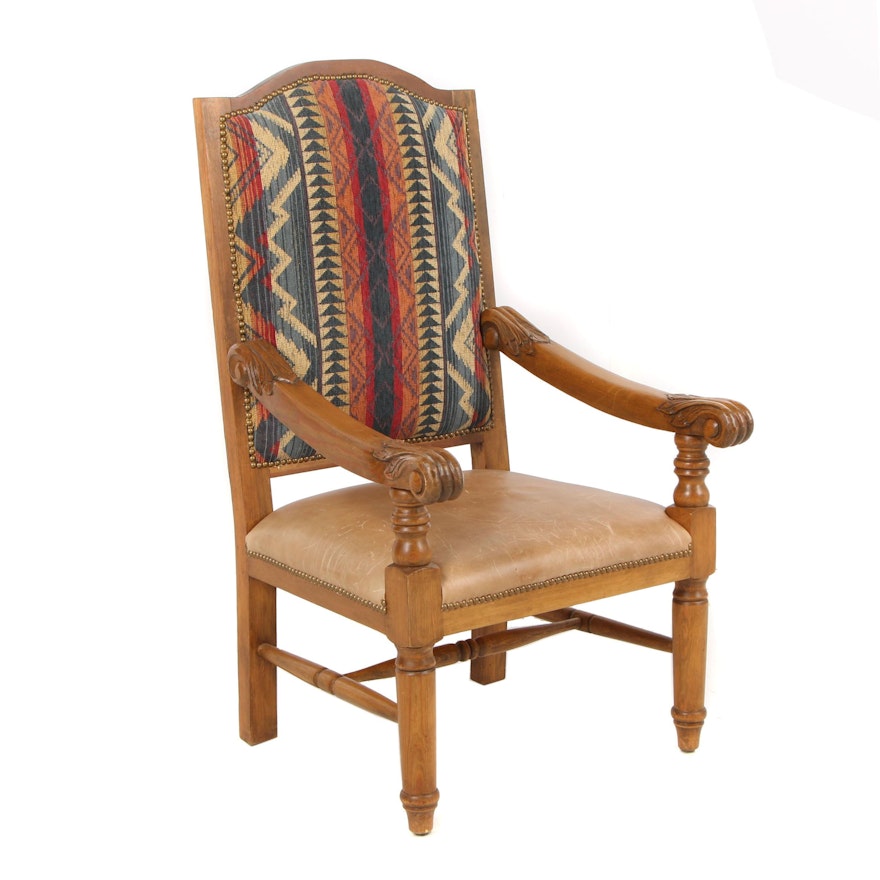 Leather and Kilim Upholstered Armchair