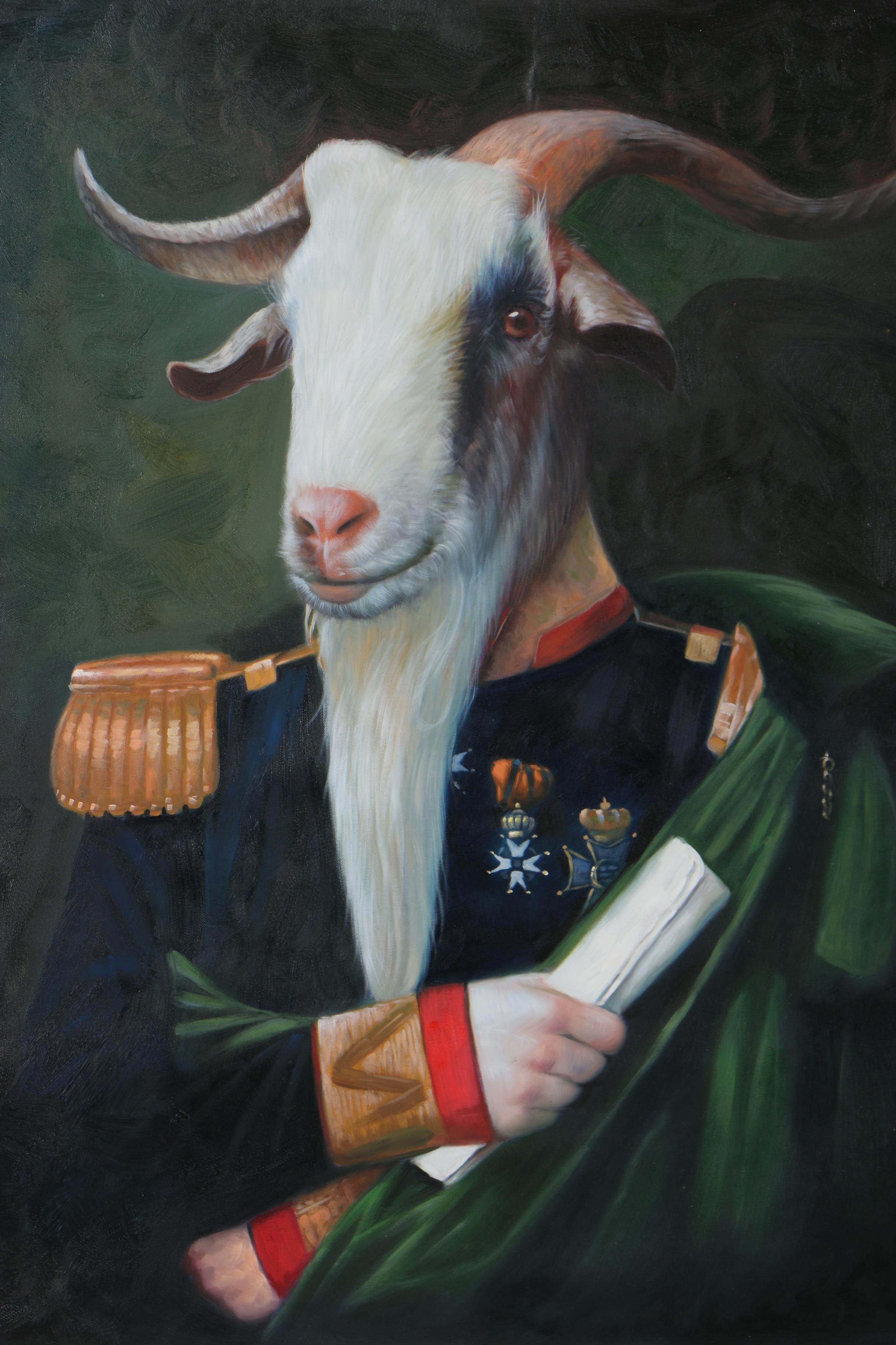 Oil Painting Portrait of Anthropomorphic Goat