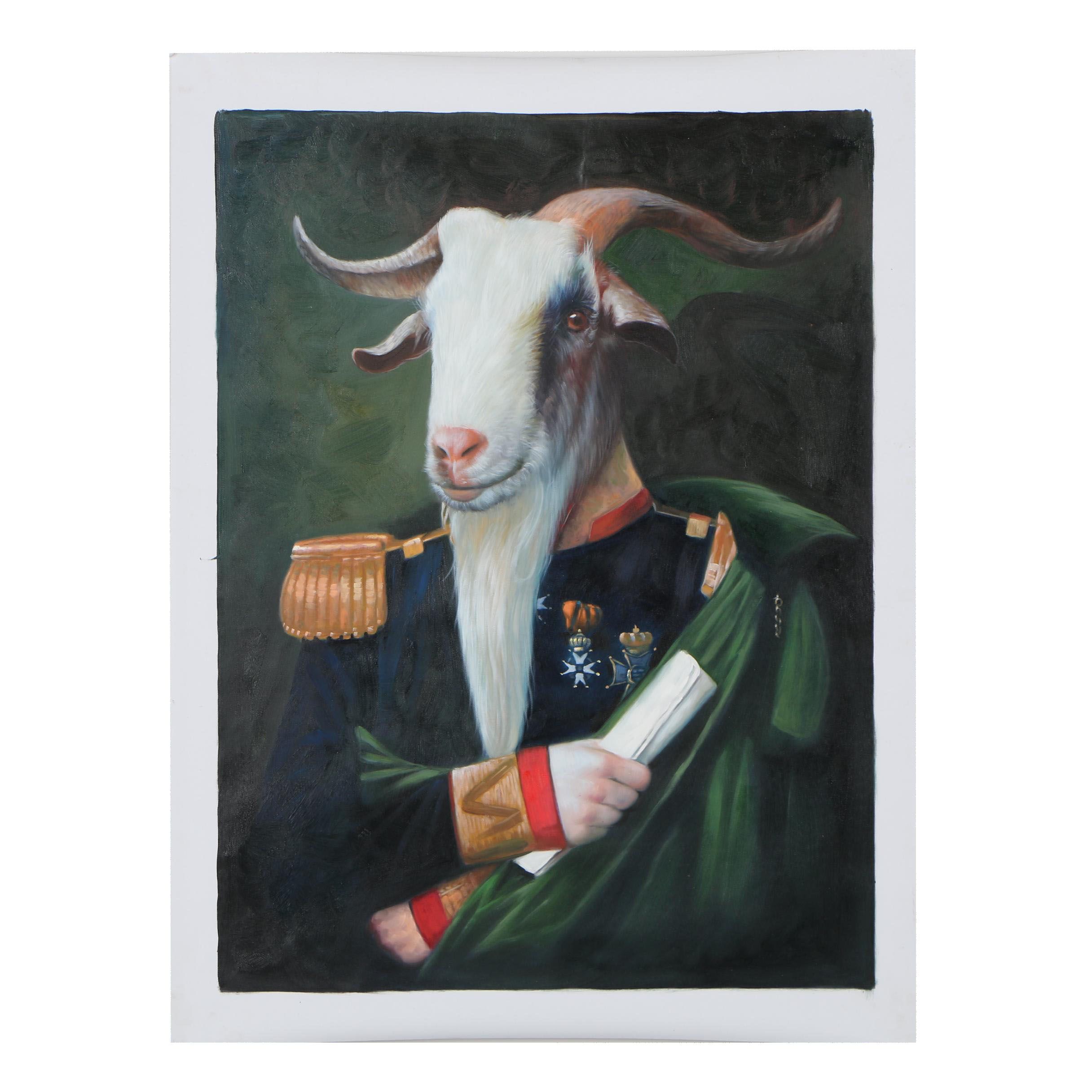 Oil Painting Portrait of Anthropomorphic Goat