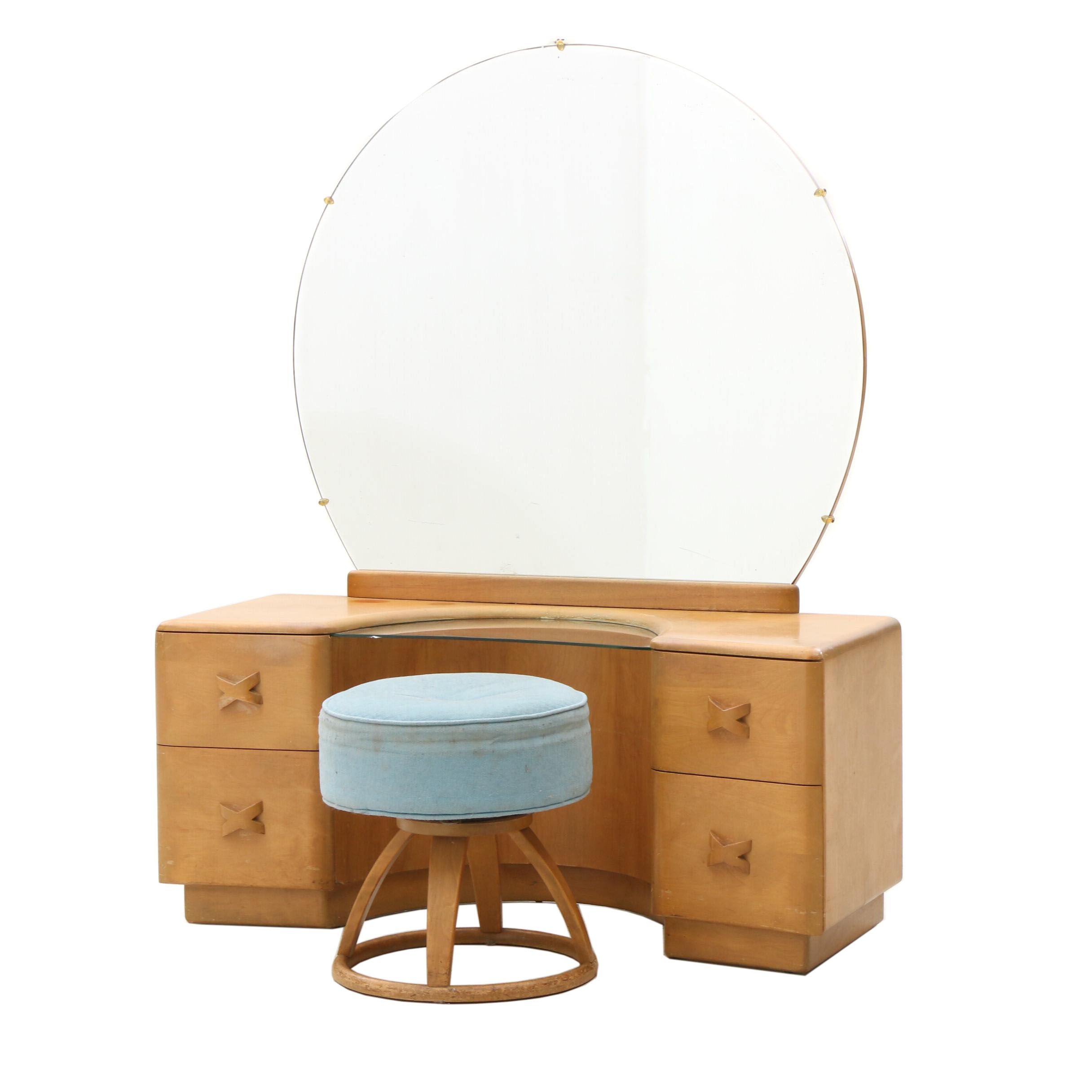 Art Deco Style Vanity Dresser with Mirror and Stool
