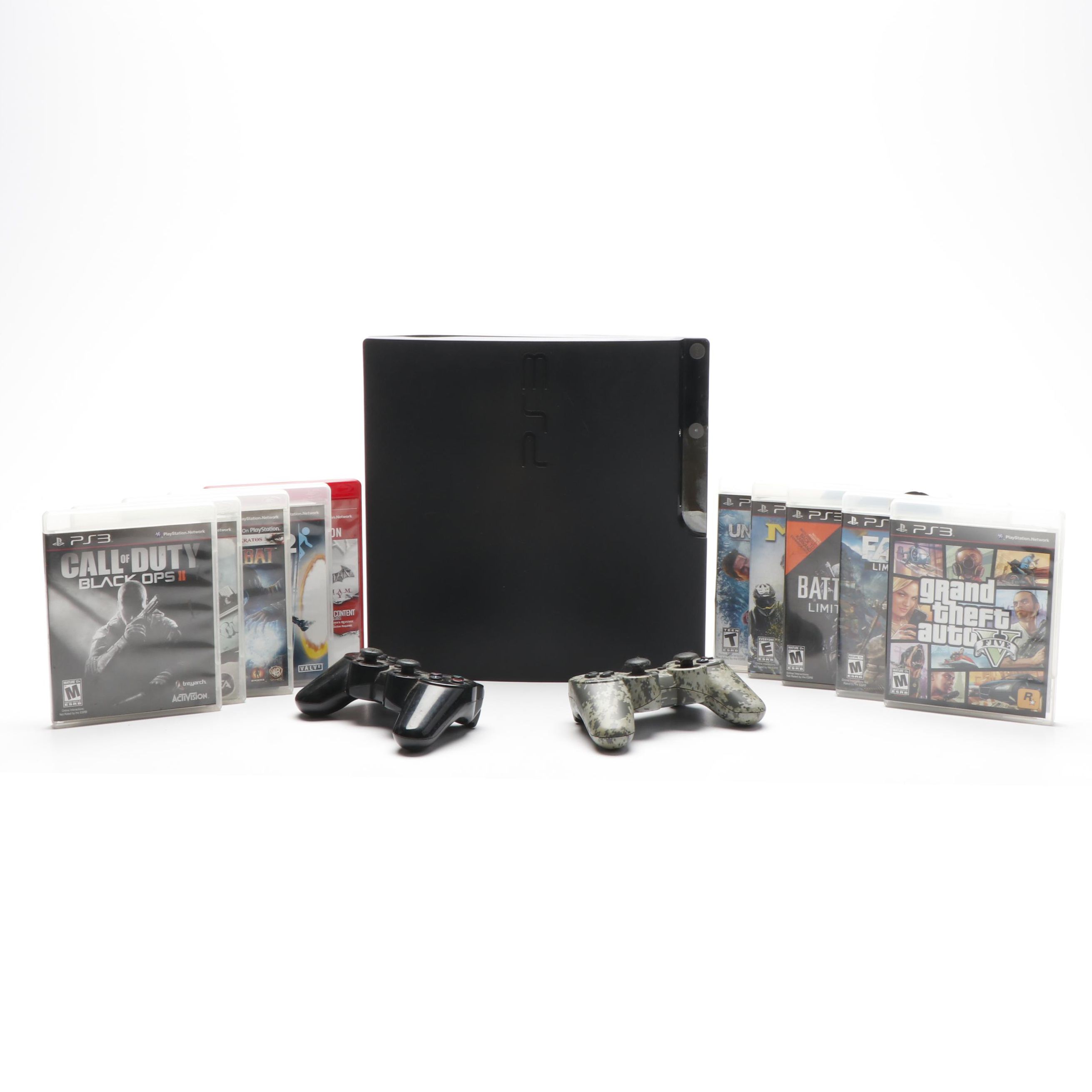 Sony Playstation 3 Slim with Wireless Controllers and Video Games