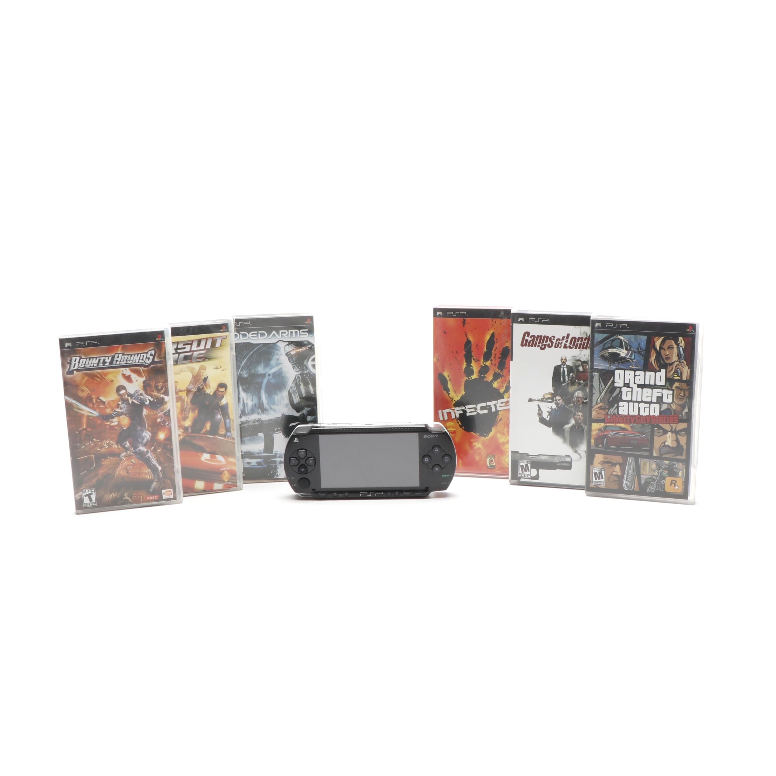 Sony Black Playstation Portable and Collection of PSP Video Games