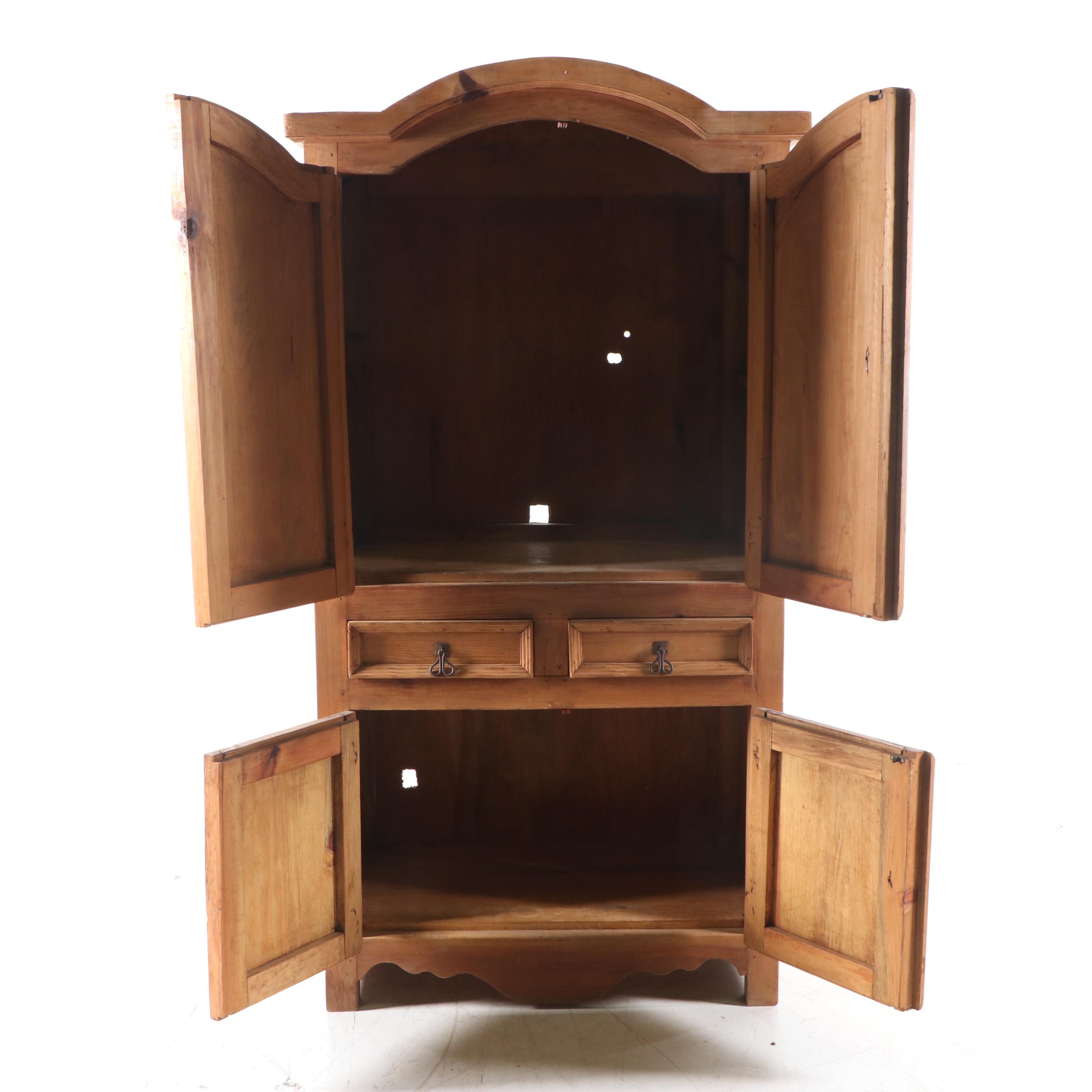 Scrubbed Pine Media Cabinet, Late 20th Century