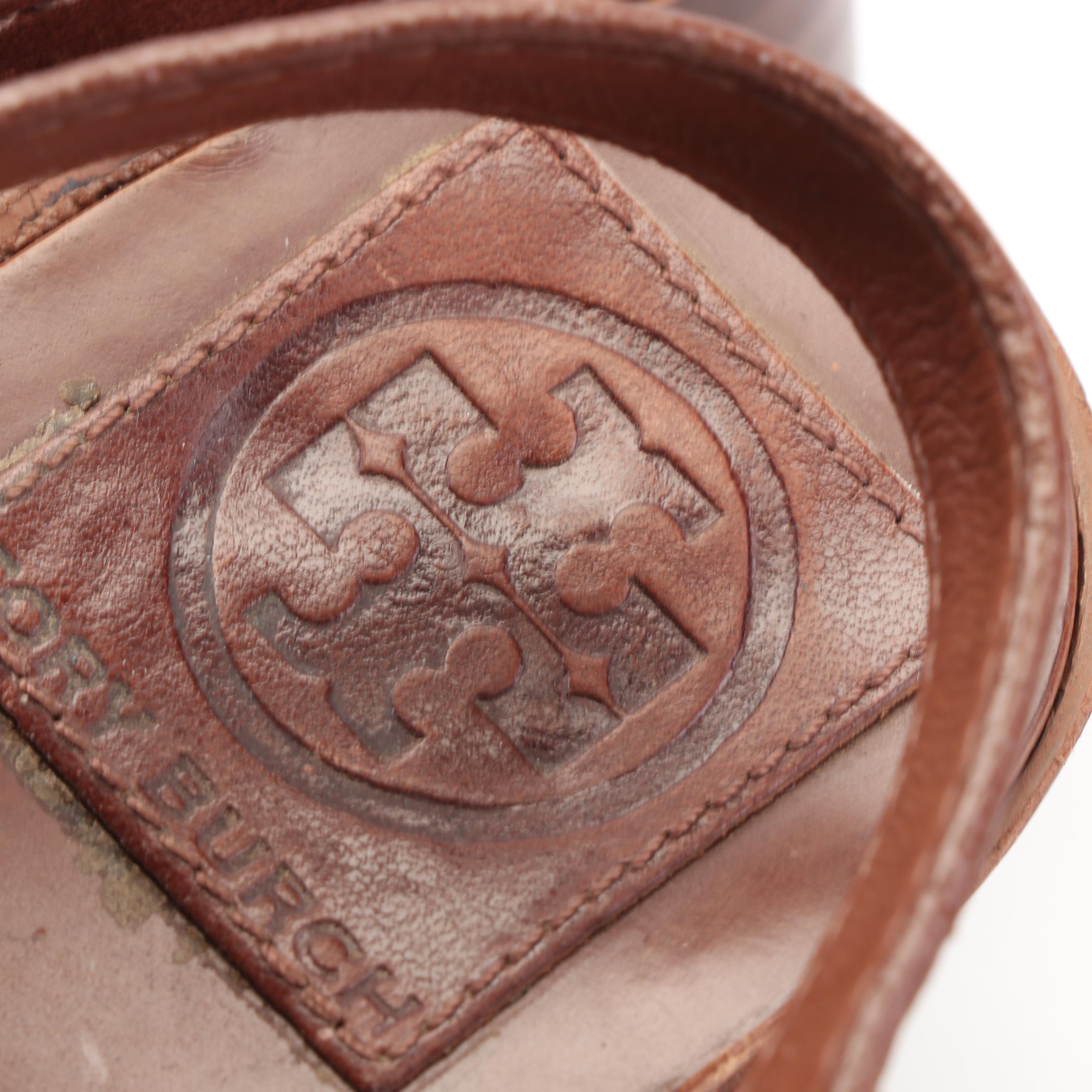 Tory Burch Navy Canvas and Brown Leather Sandals