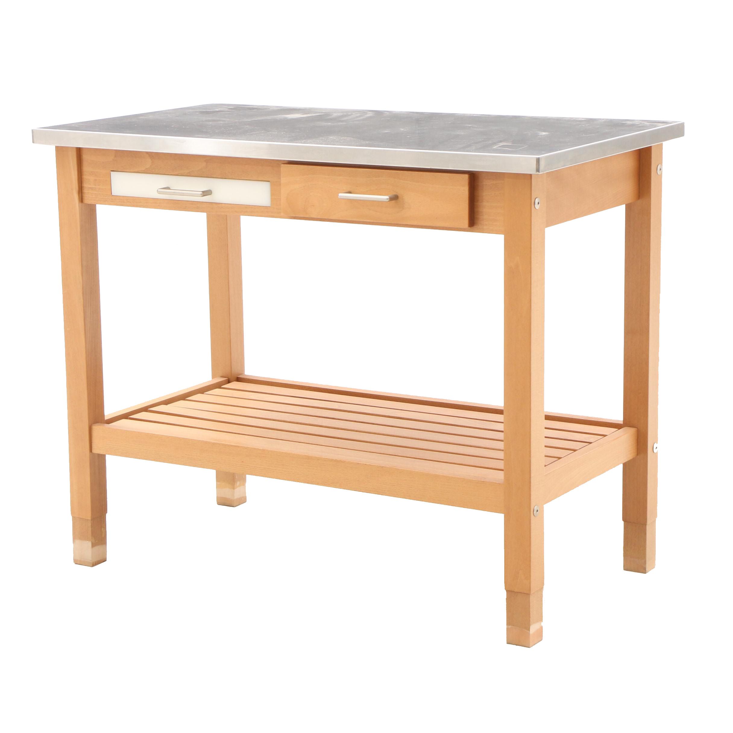 Stainless Steel Top Kitchen Island with Contents in Drawer