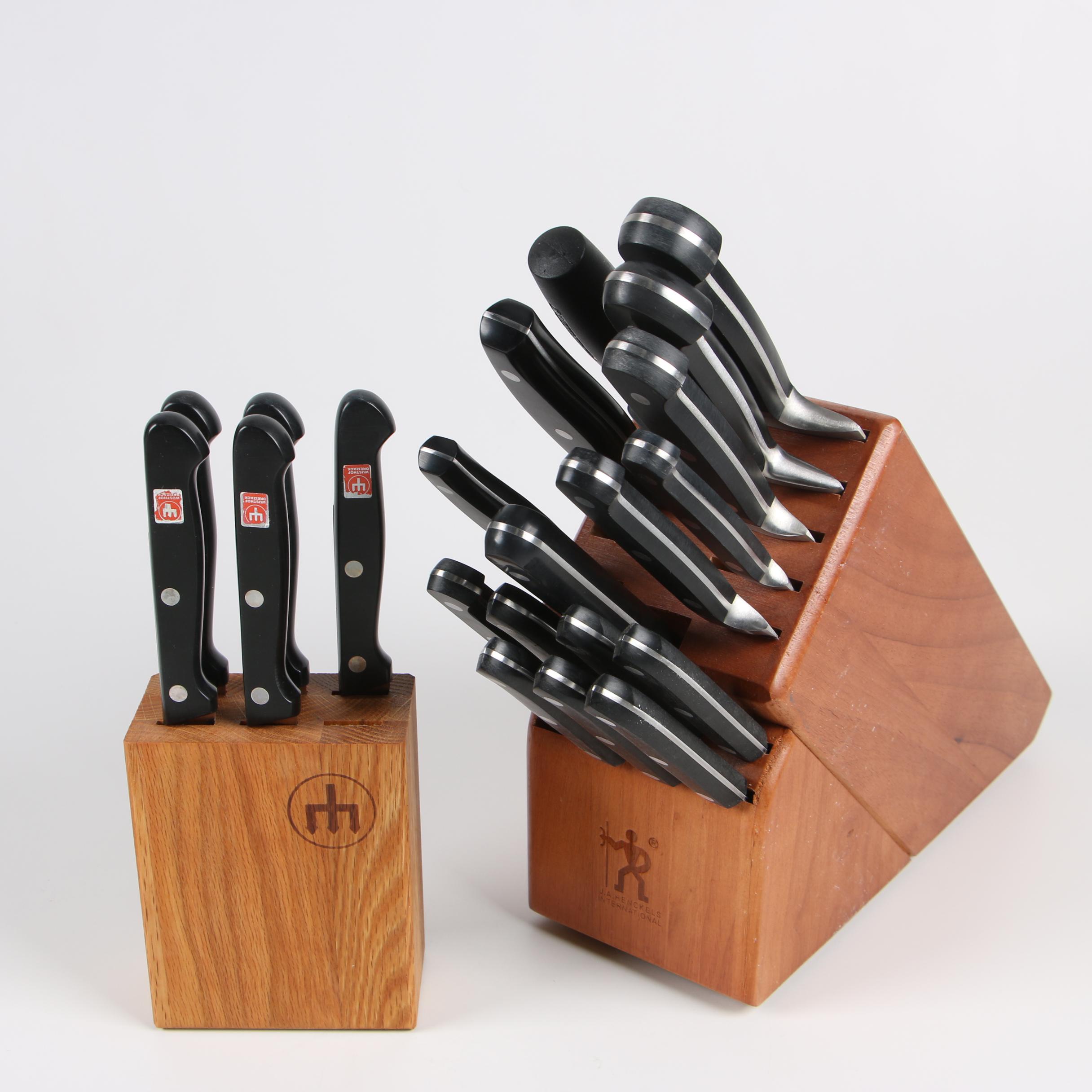 J. A. Henckels and Wüsthof Dreizack Kitchen Knives with Storage Blocks