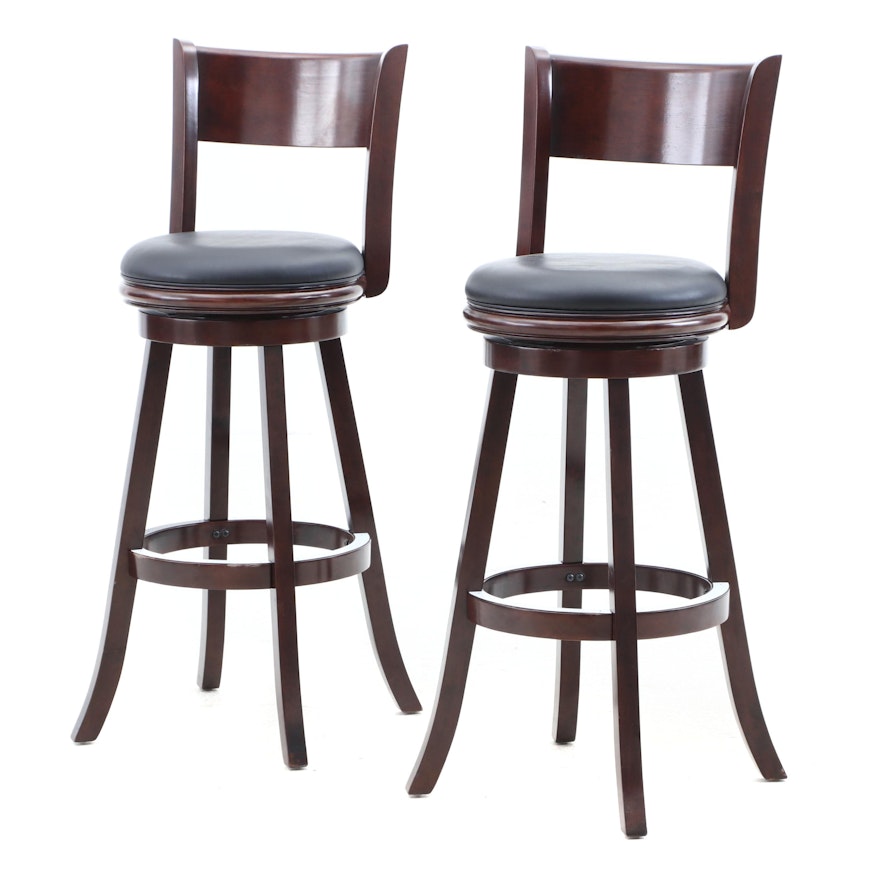 Contemporary Mahogany Finish Bar Stools