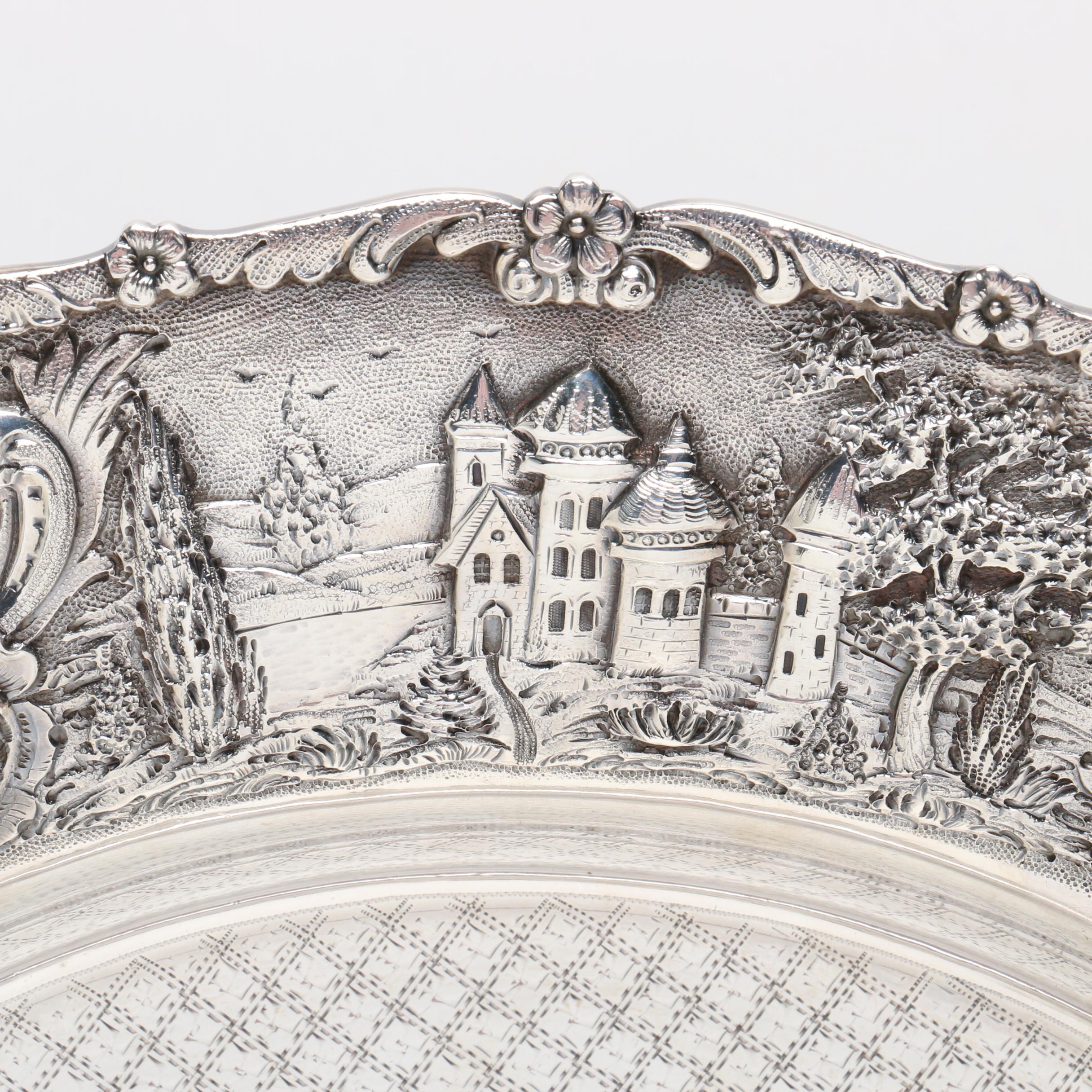 Sterling Silver Loring Andrews Co.  Repoussé "Castle" Tray