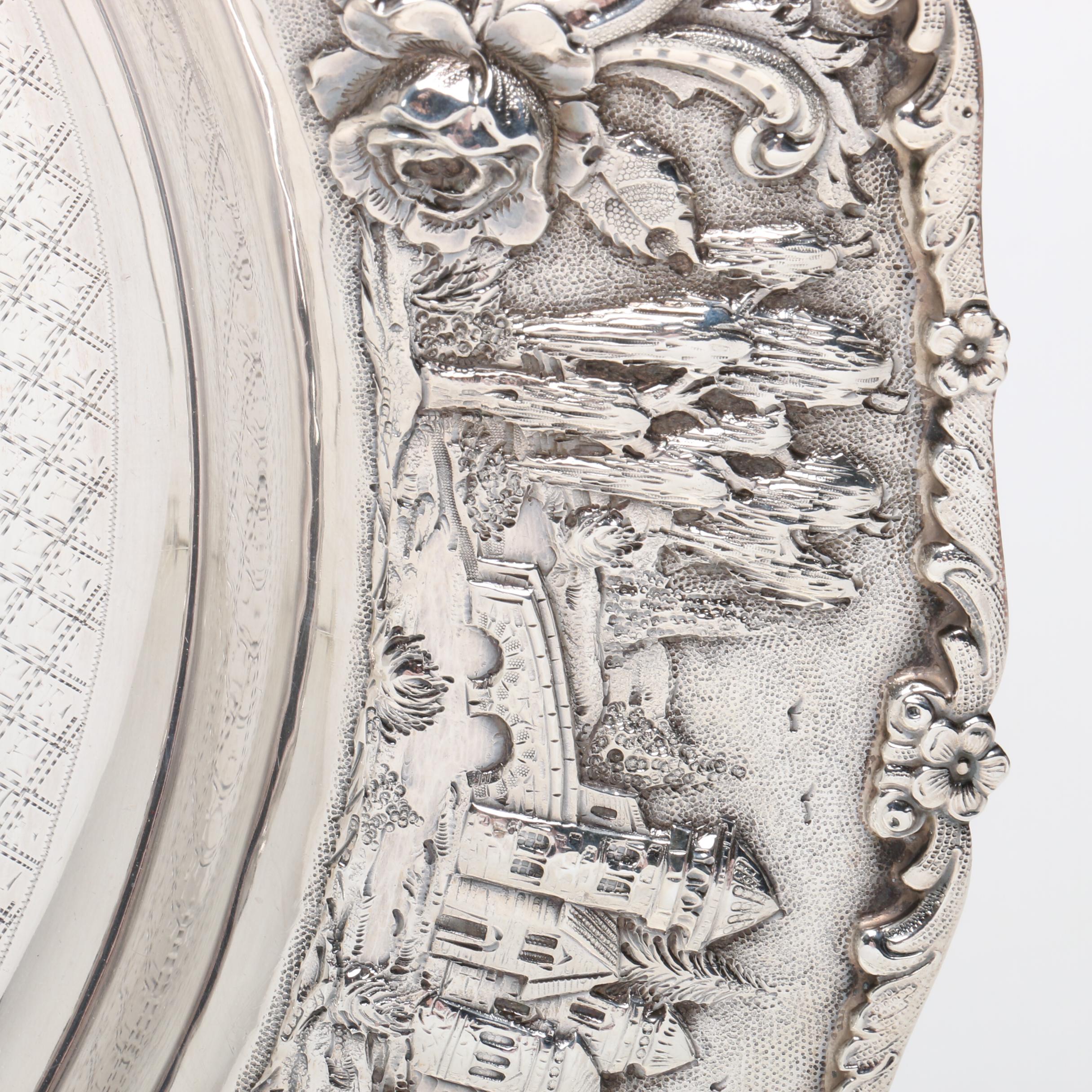 Sterling Silver Loring Andrews Co.  Repoussé "Castle" Tray
