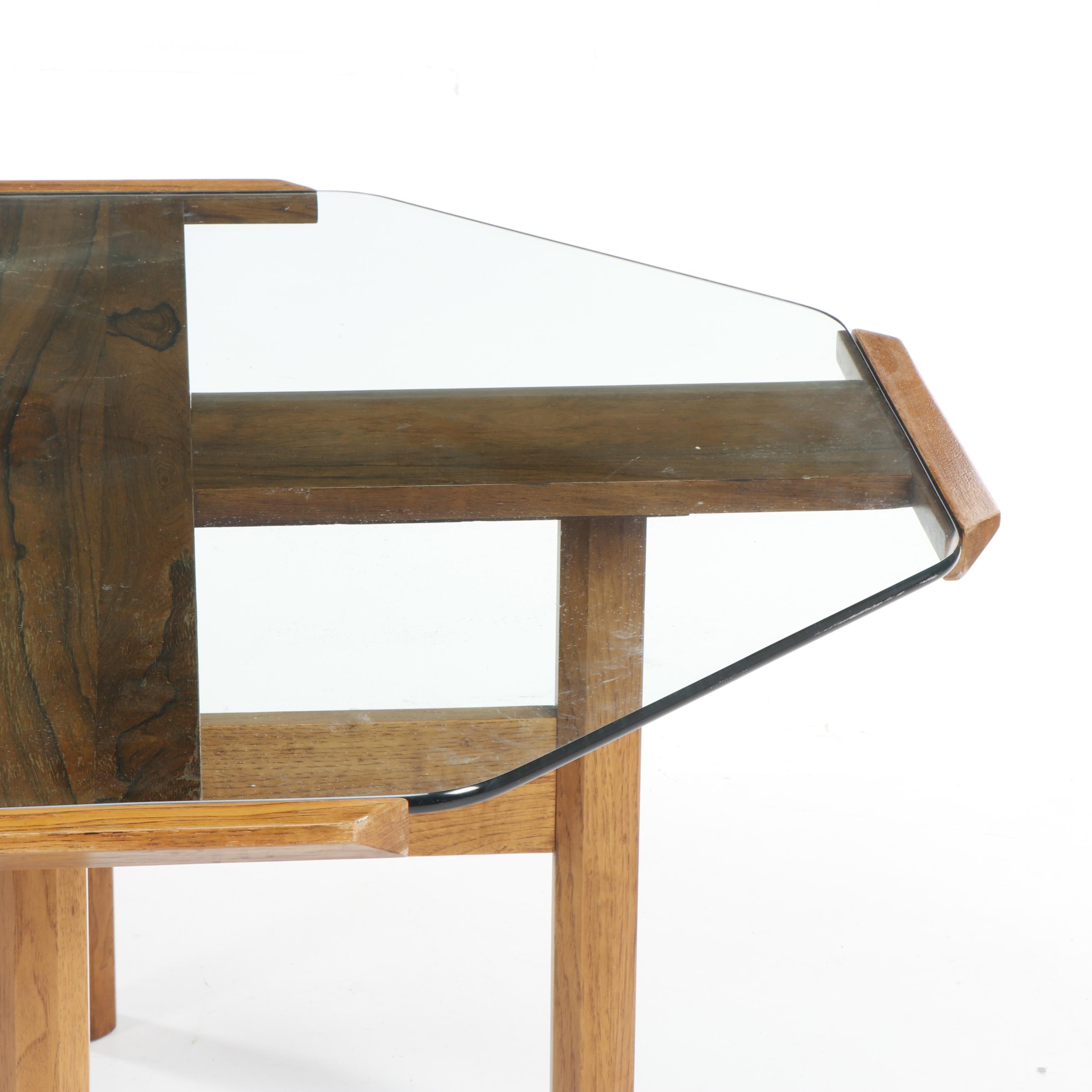 Mid Century Modern Glass Top Table and Purple Velvet Chairs on Casters