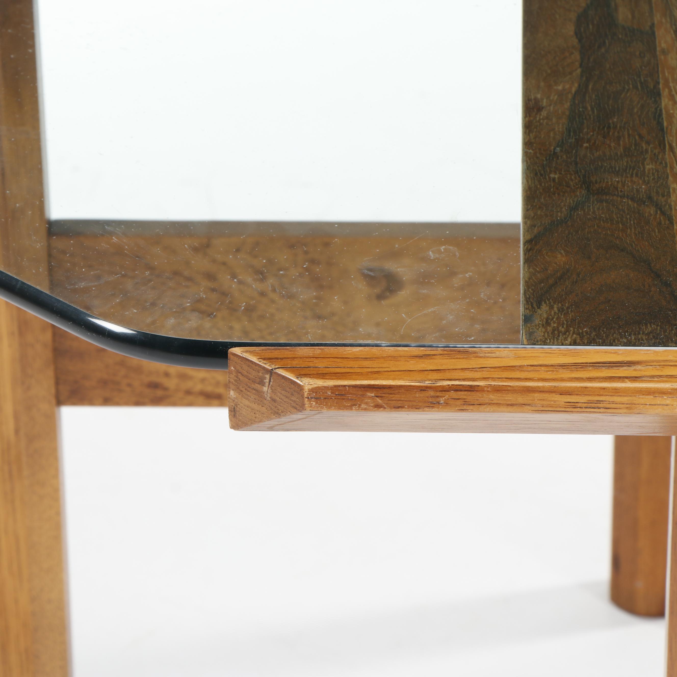 Mid Century Modern Glass Top Table and Purple Velvet Chairs on Casters