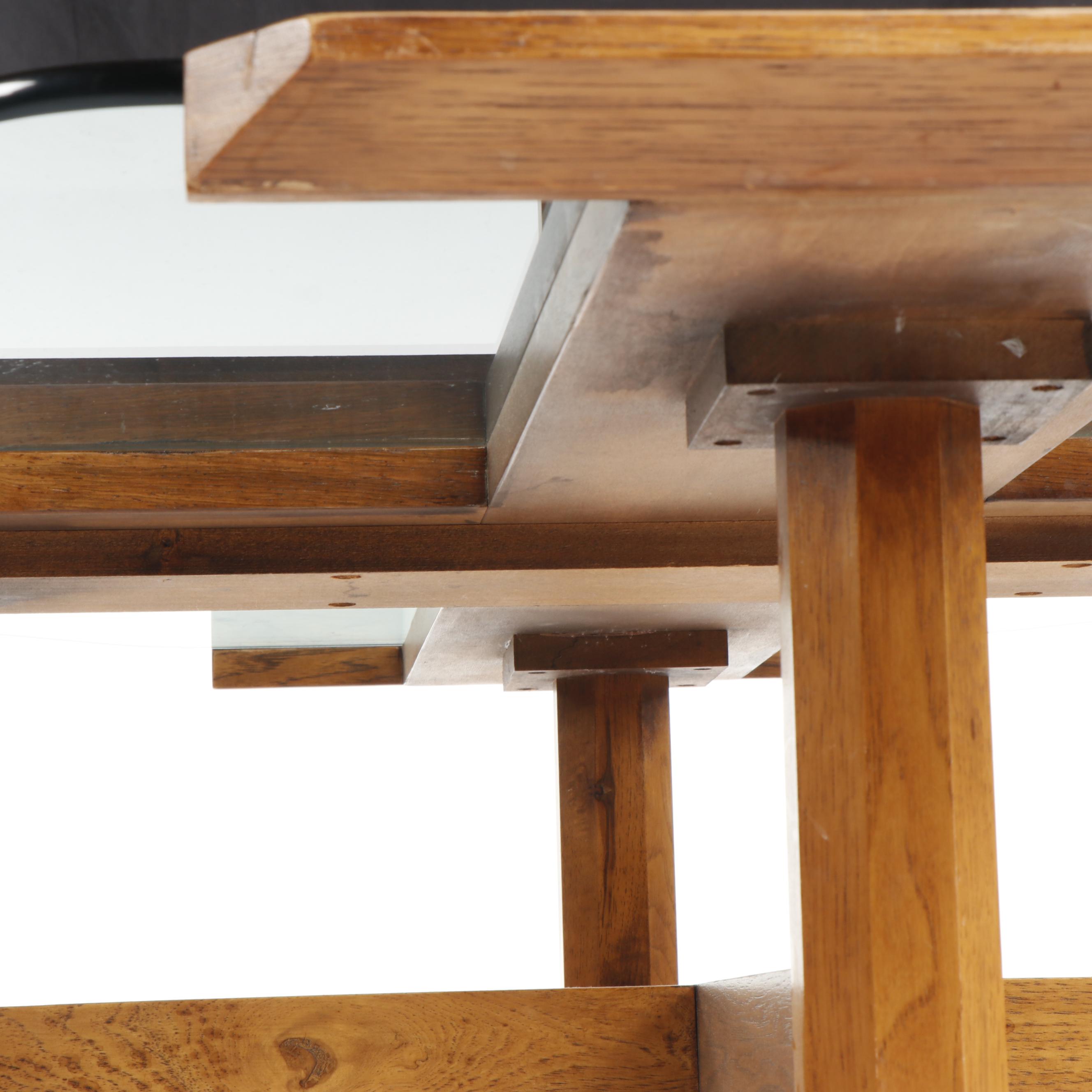 Mid Century Modern Glass Top Table and Purple Velvet Chairs on Casters