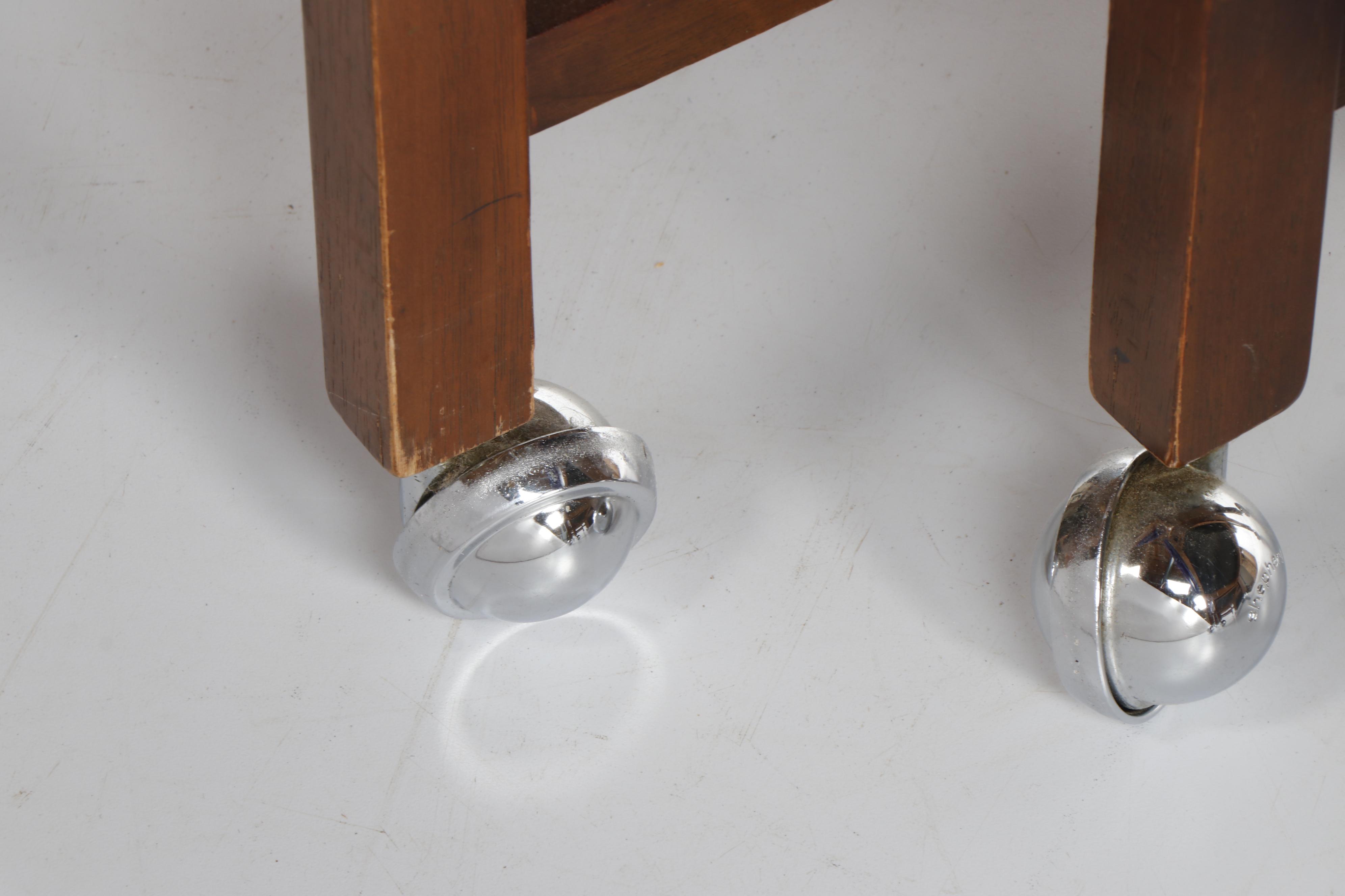 Mid Century Modern Glass Top Table and Purple Velvet Chairs on Casters