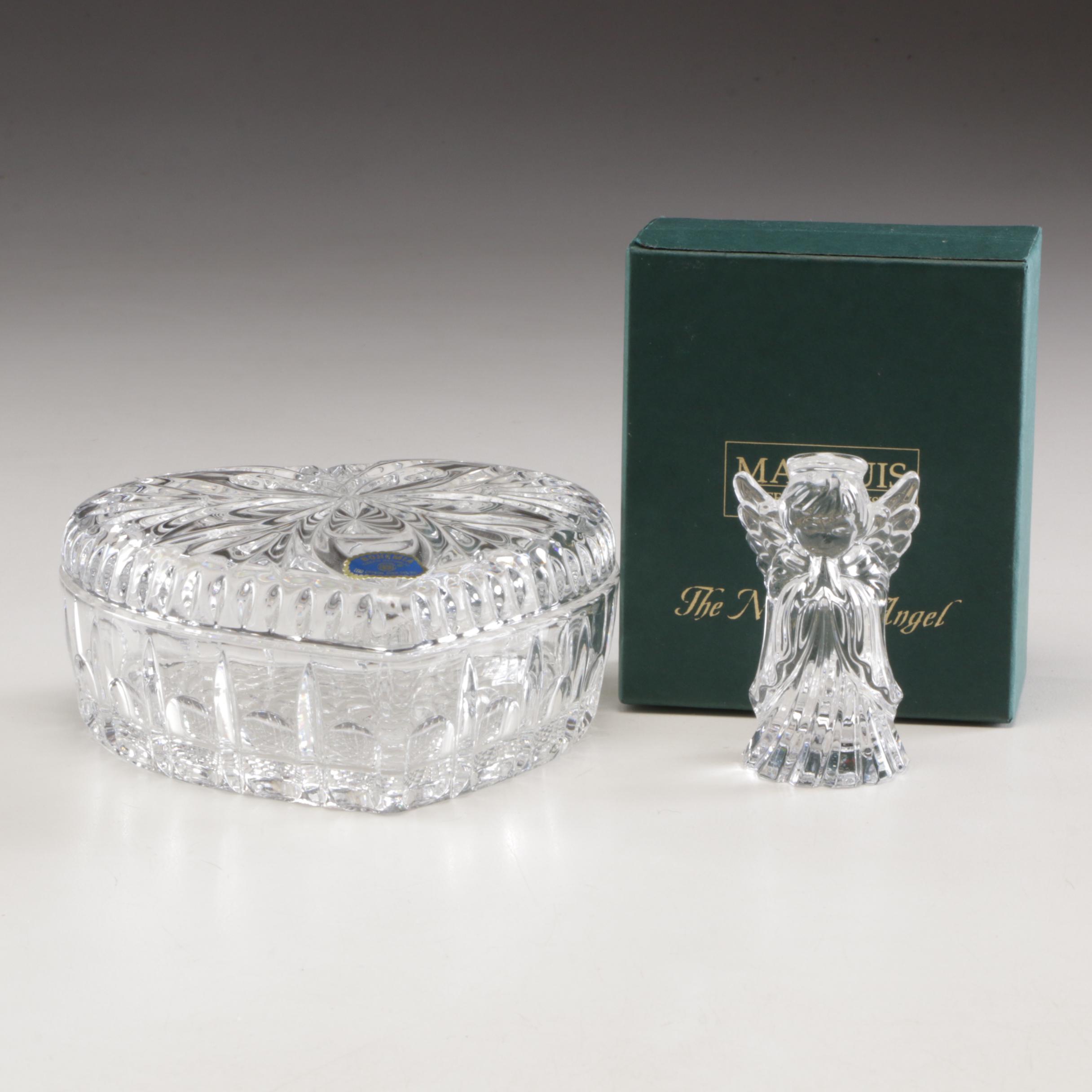 Marquis By Waterford Crystal "Nativity Angel" and Bohemia Crystal Trinket Box