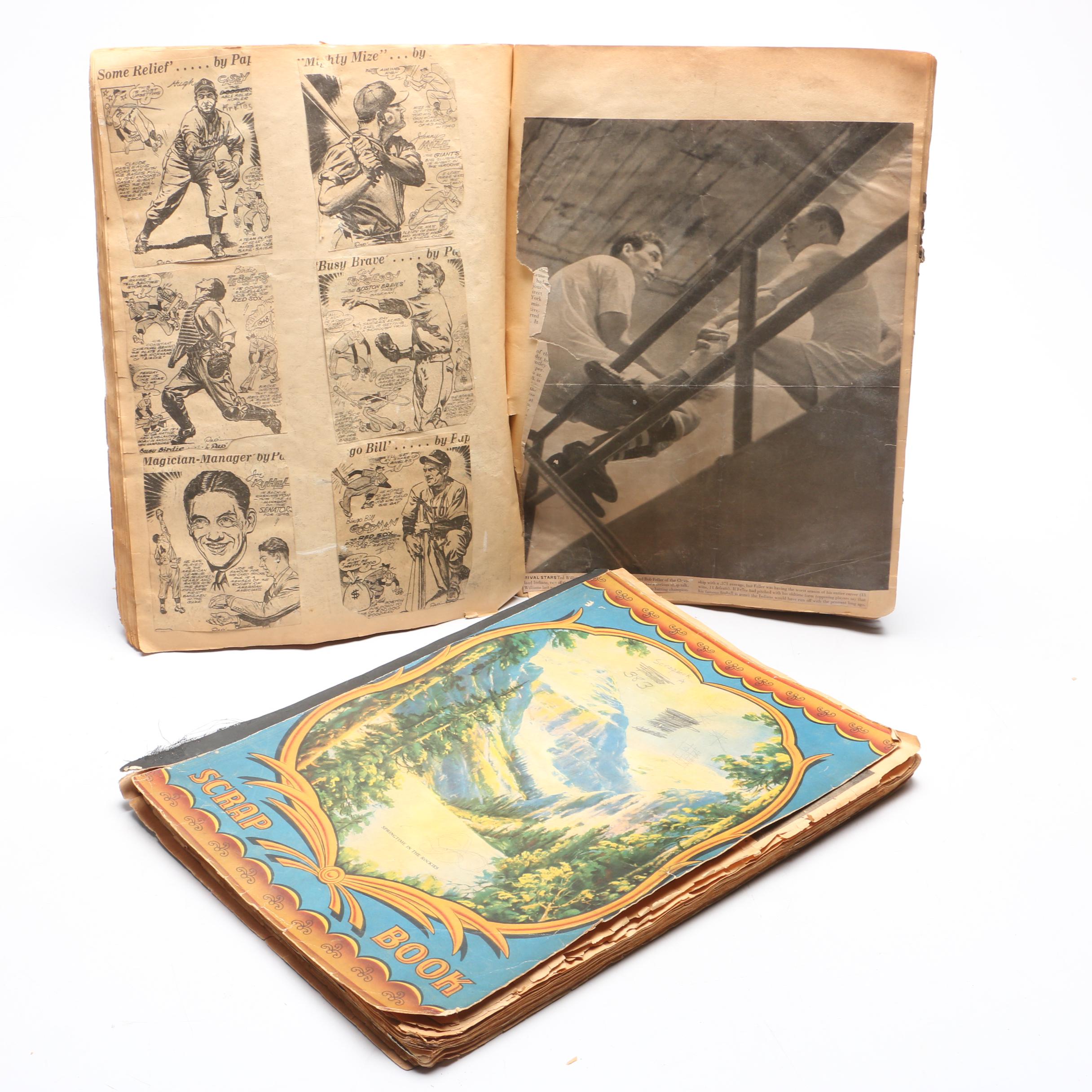 Two Vintage Baseball Scrapbooks with Babe Ruth, Ty Cobb, and Ted Williams