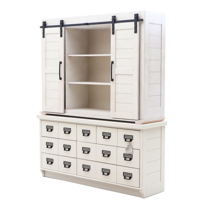 2017 Farmhouse Style 2-Piece Buffet Hutch Cabinet by Magnolia Home in White