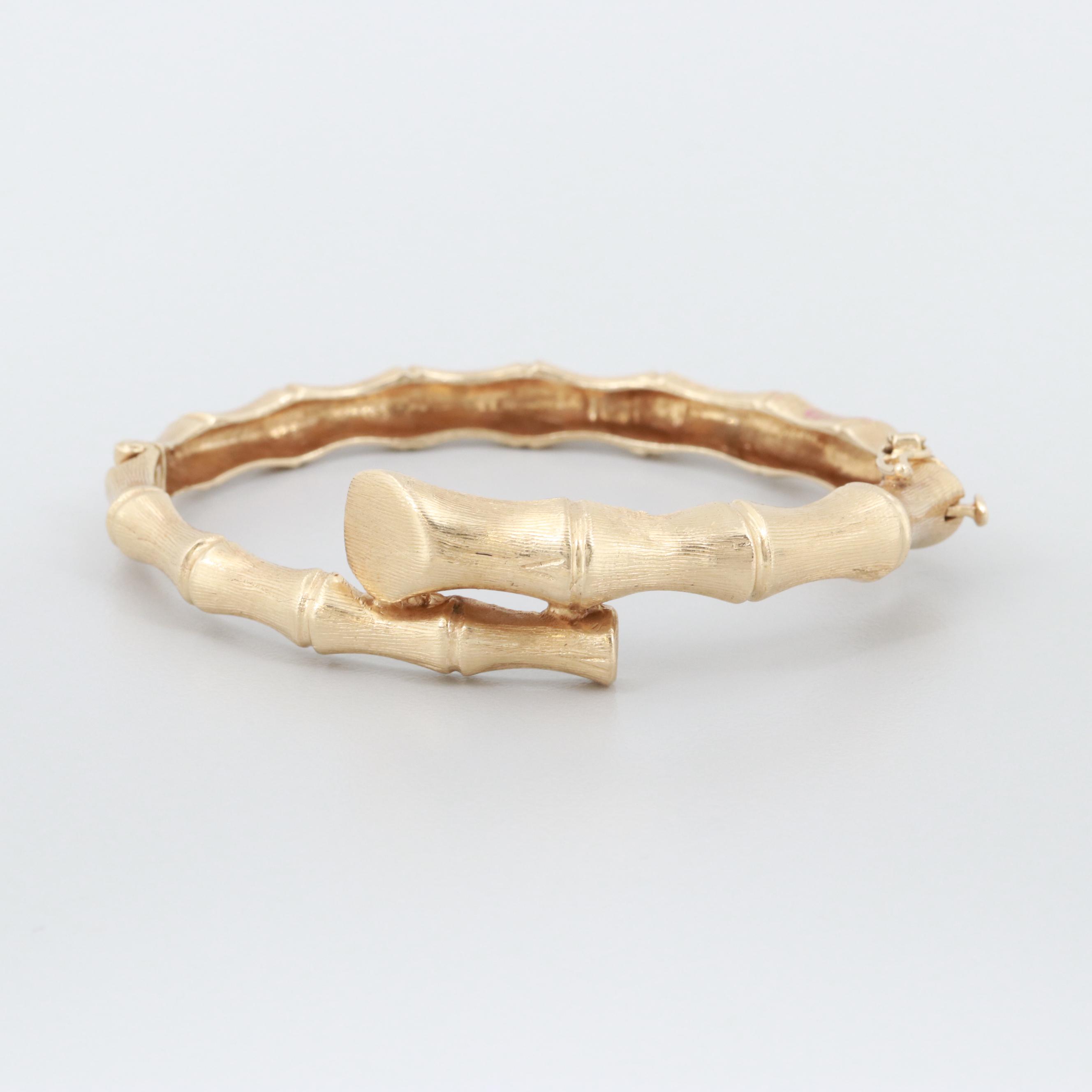 14K Yellow Gold Hinged Bamboo Bypass Bracelet
