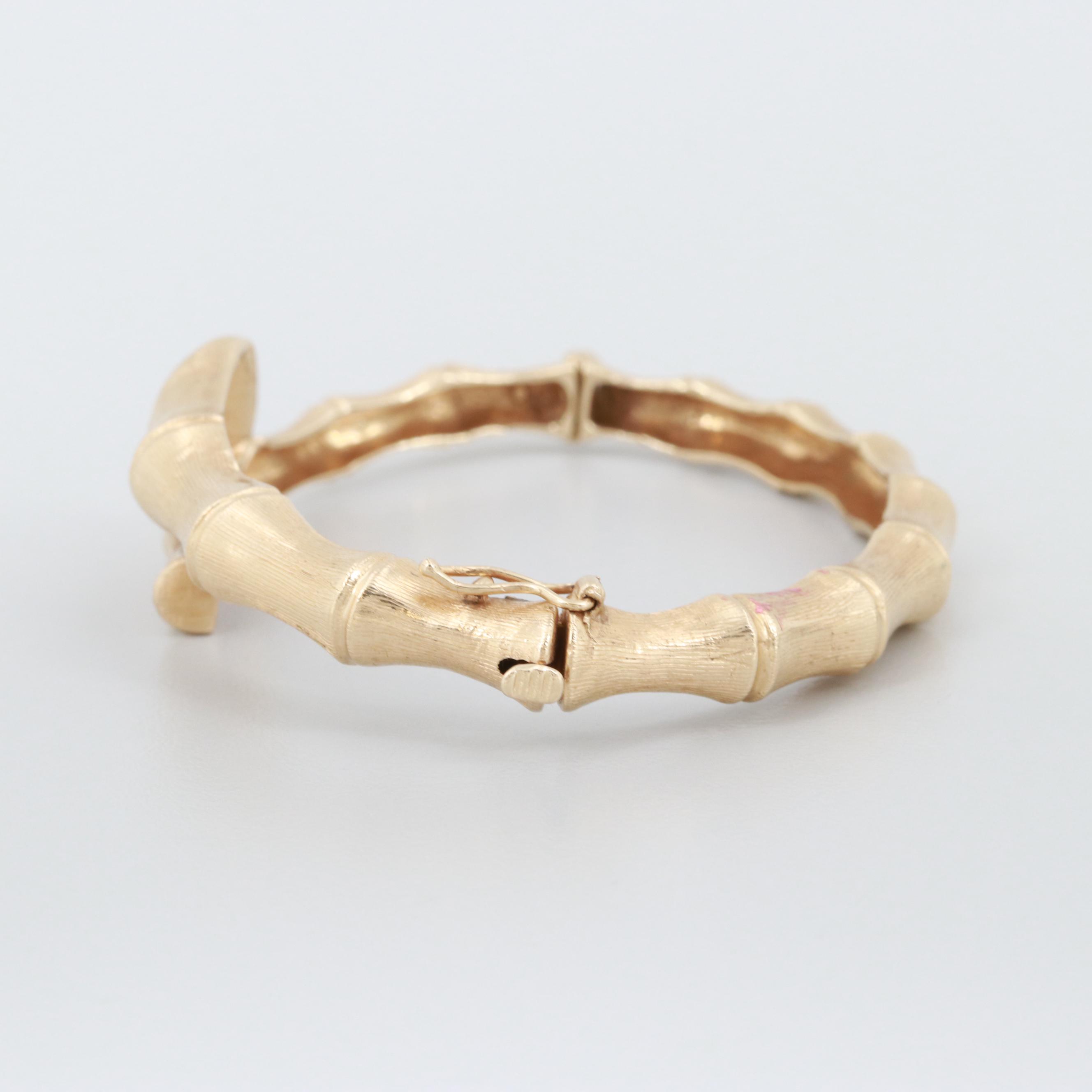 14K Yellow Gold Hinged Bamboo Bypass Bracelet