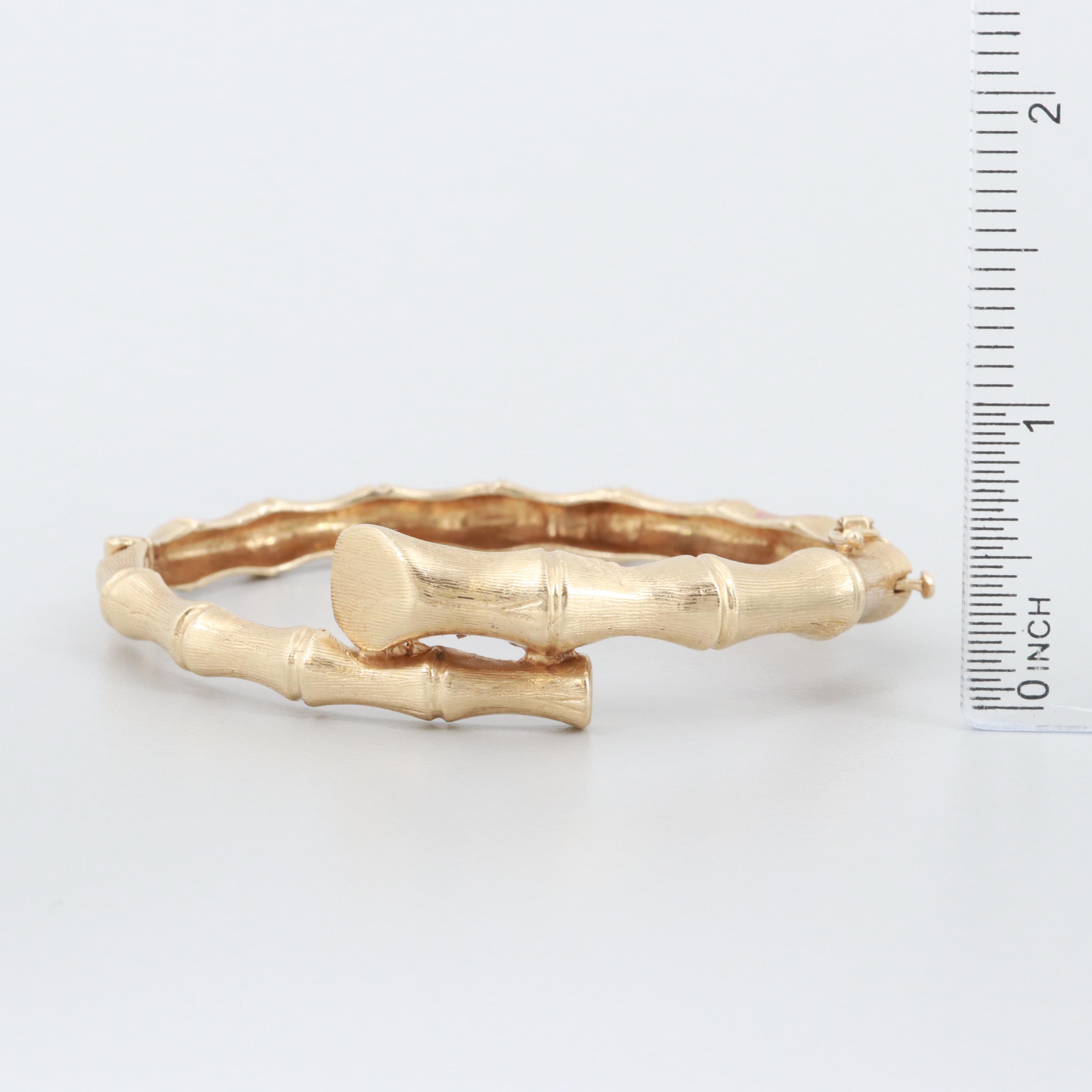 14K Yellow Gold Hinged Bamboo Bypass Bracelet
