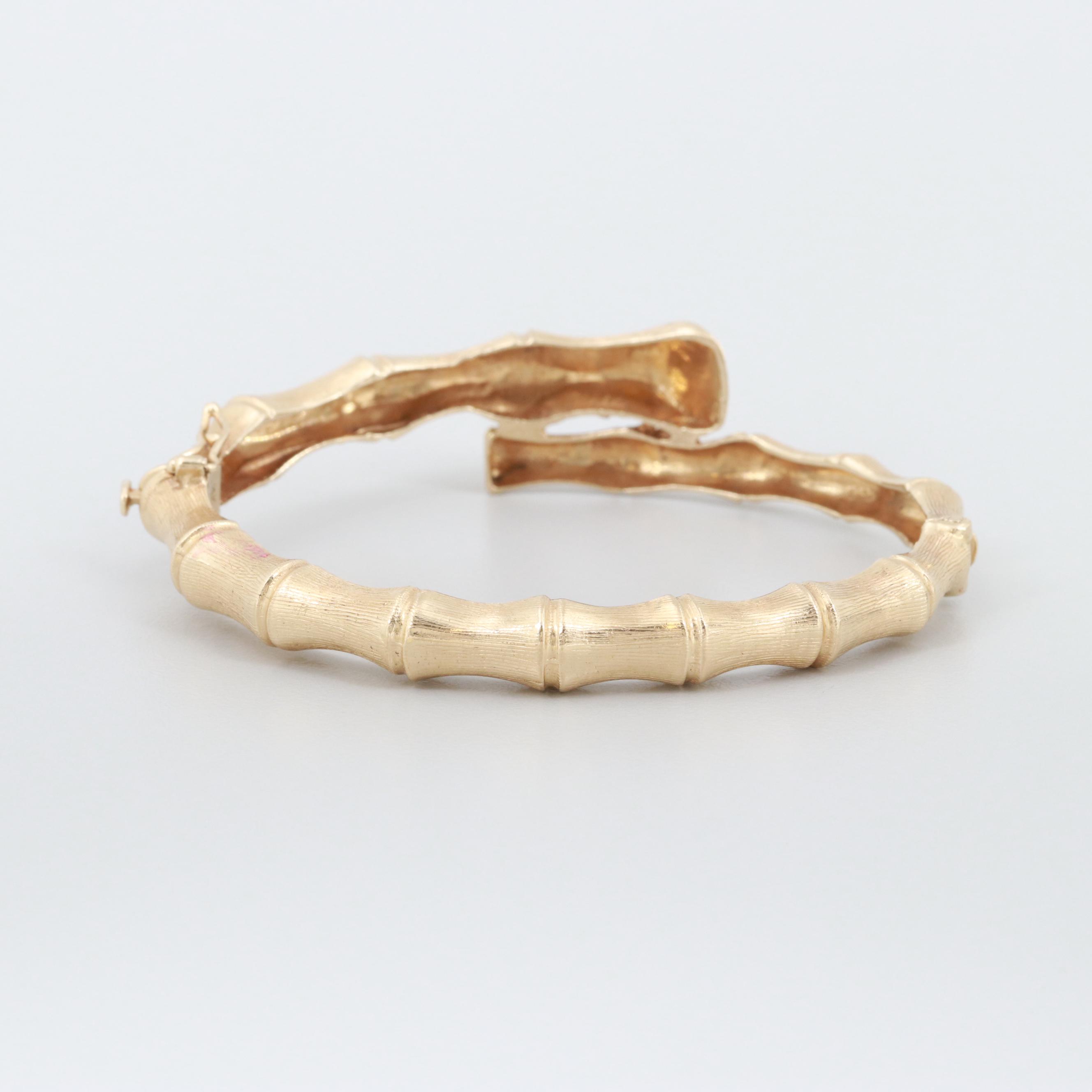 14K Yellow Gold Hinged Bamboo Bypass Bracelet