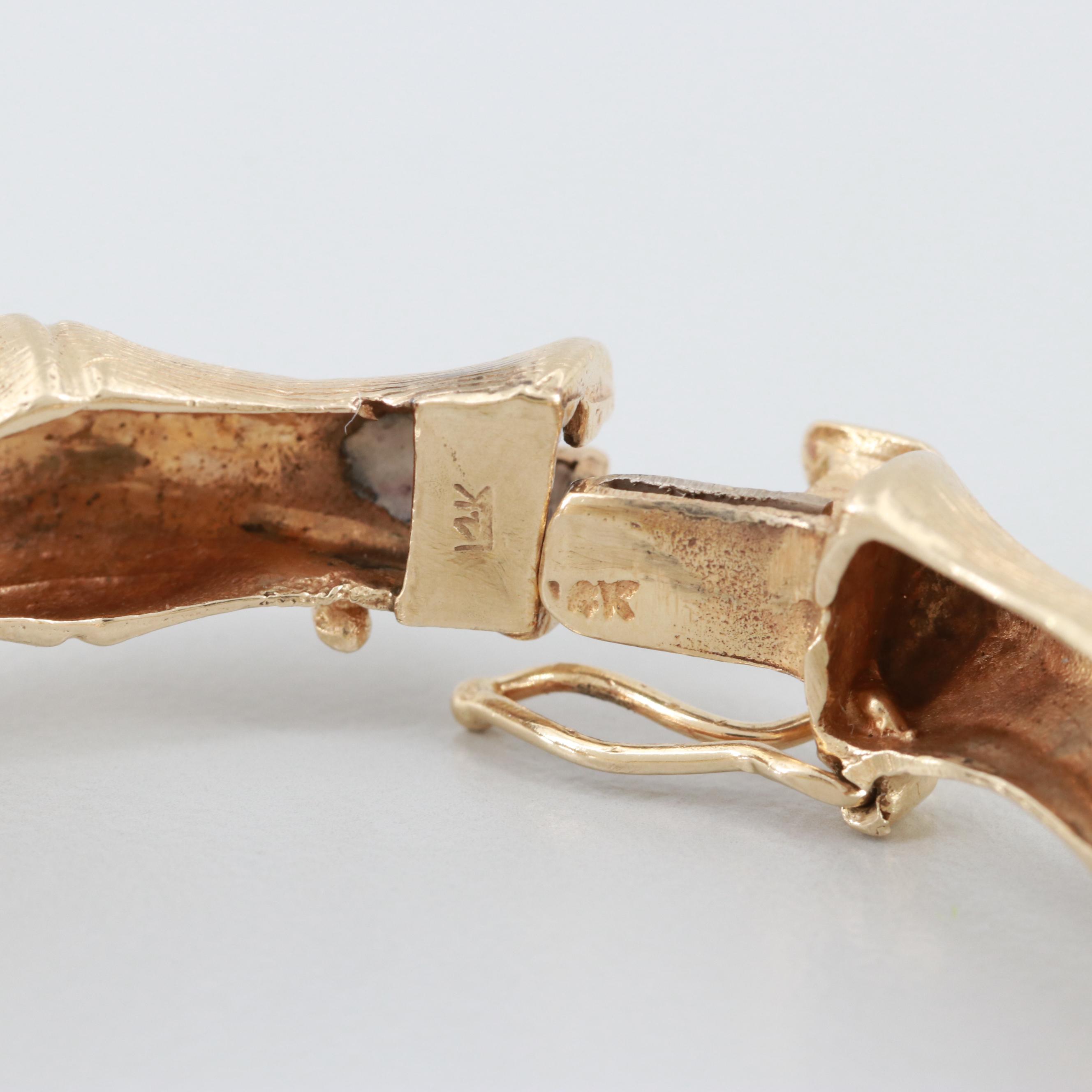 14K Yellow Gold Hinged Bamboo Bypass Bracelet