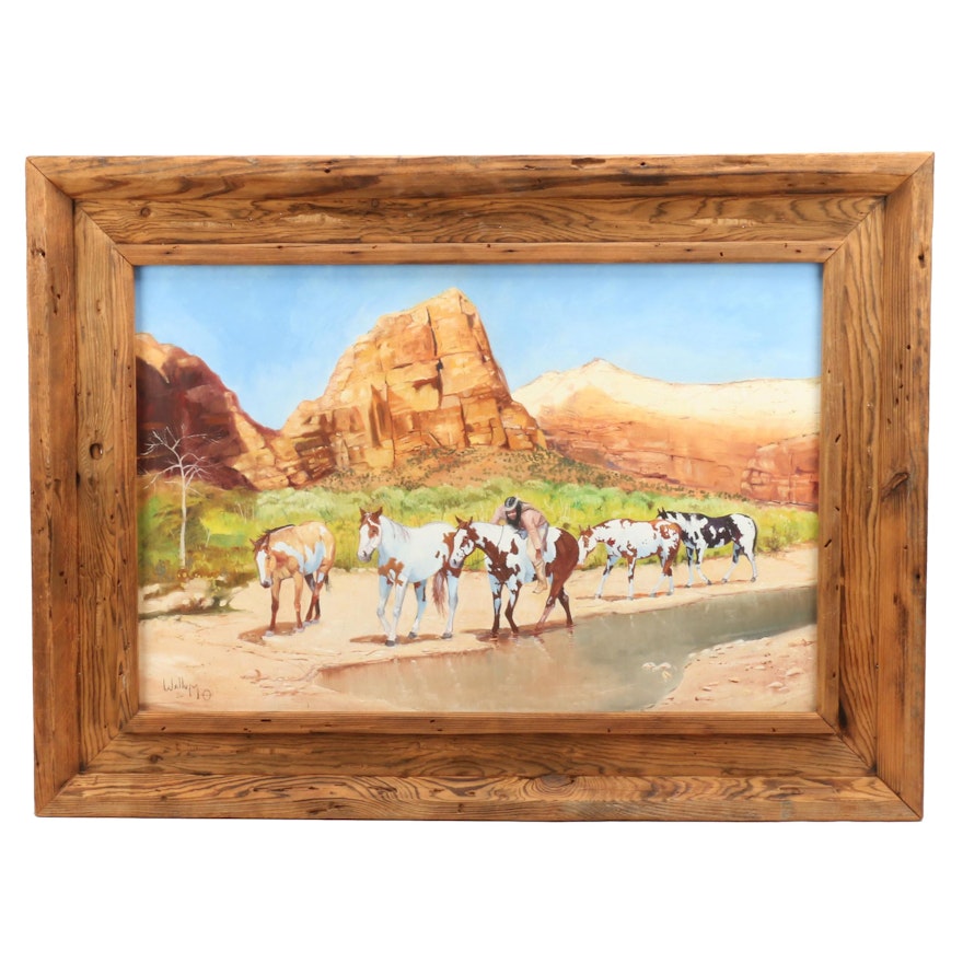 Galen Wallum Oil Painting of Native American with Horses