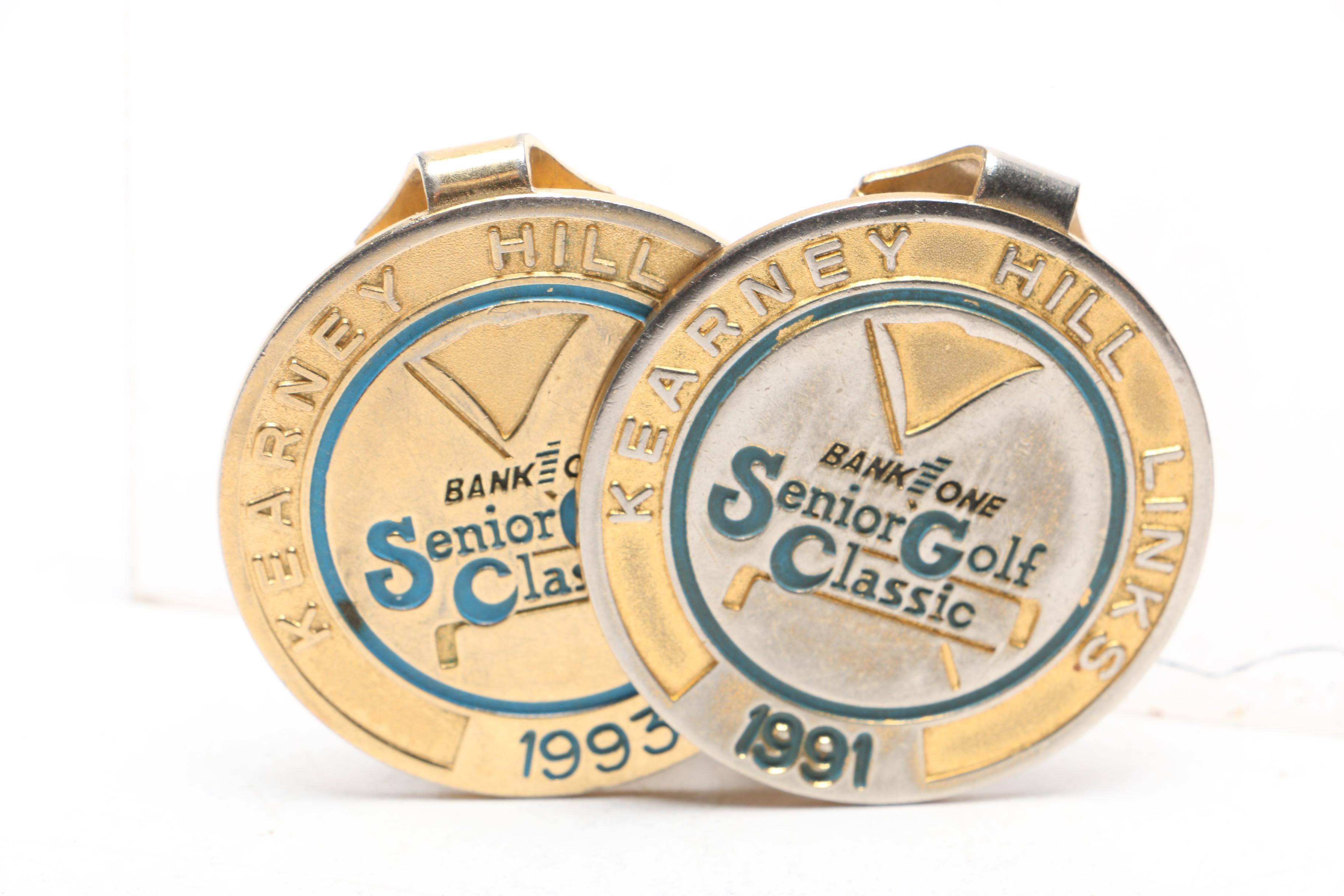 1990s-2000s PGA Senior Golfing Money Clips and 2002 Jim Host Paperweight