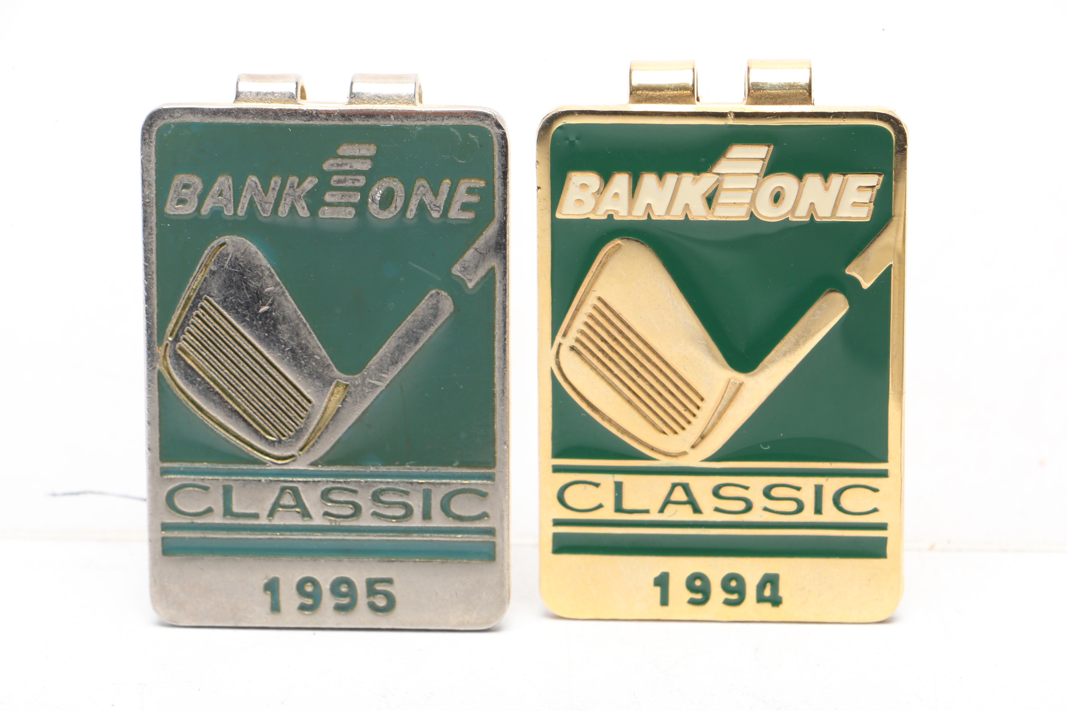 1990s-2000s PGA Senior Golfing Money Clips and 2002 Jim Host Paperweight