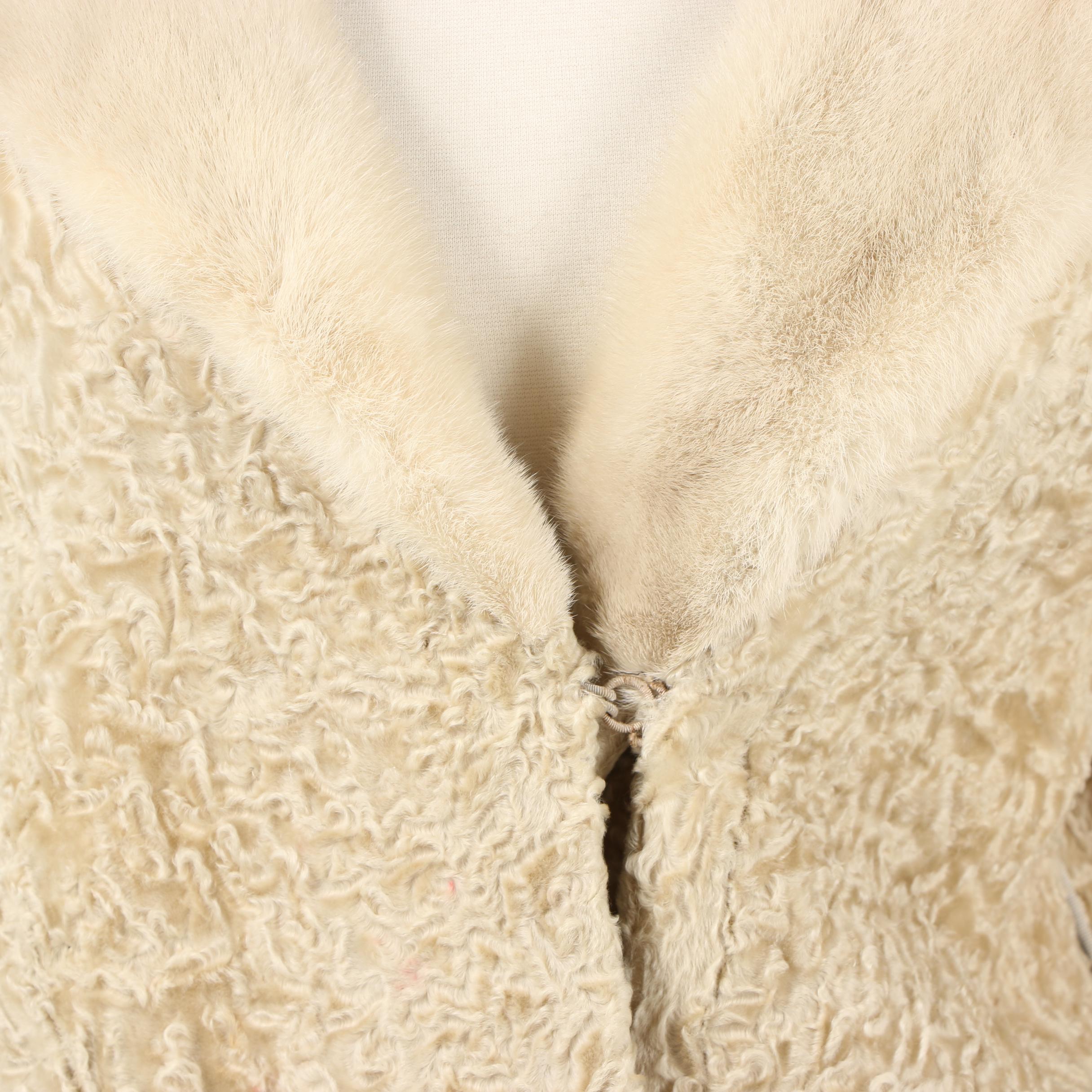 The Fur Salon Sanger Harris Blonde Persian Lamb Fur Coat with Mink Fur Collar