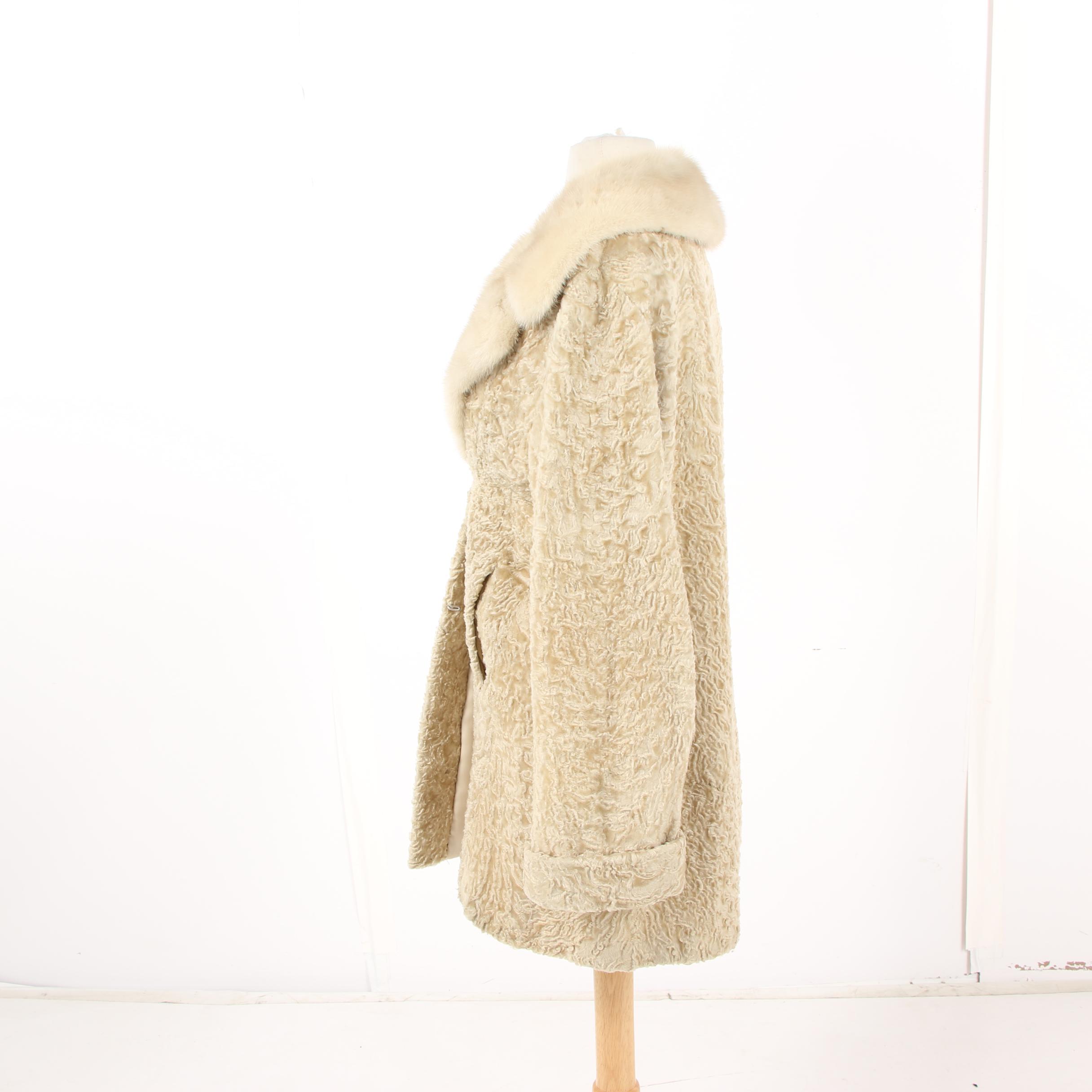 The Fur Salon Sanger Harris Blonde Persian Lamb Fur Coat with Mink Fur Collar