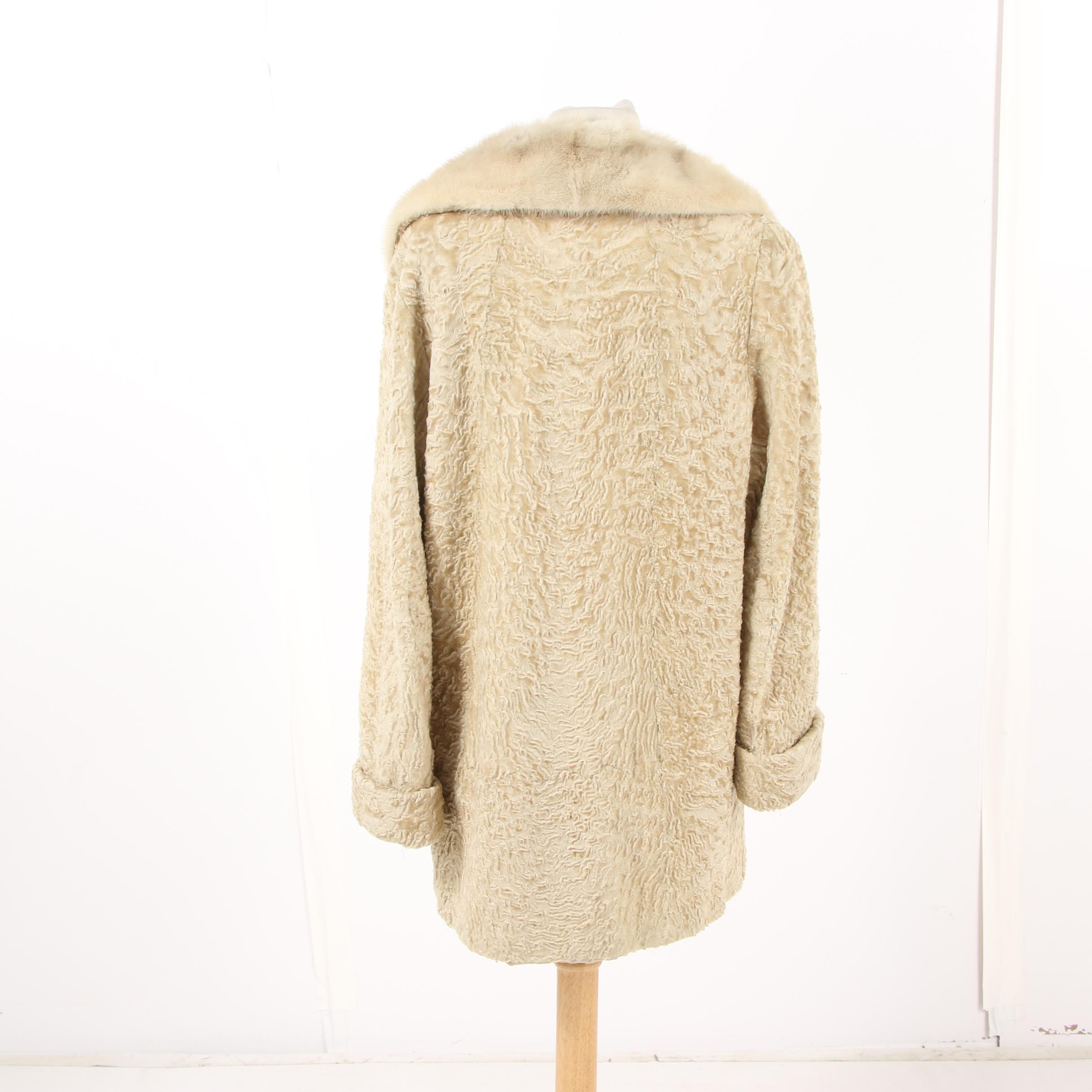 The Fur Salon Sanger Harris Blonde Persian Lamb Fur Coat with Mink Fur Collar
