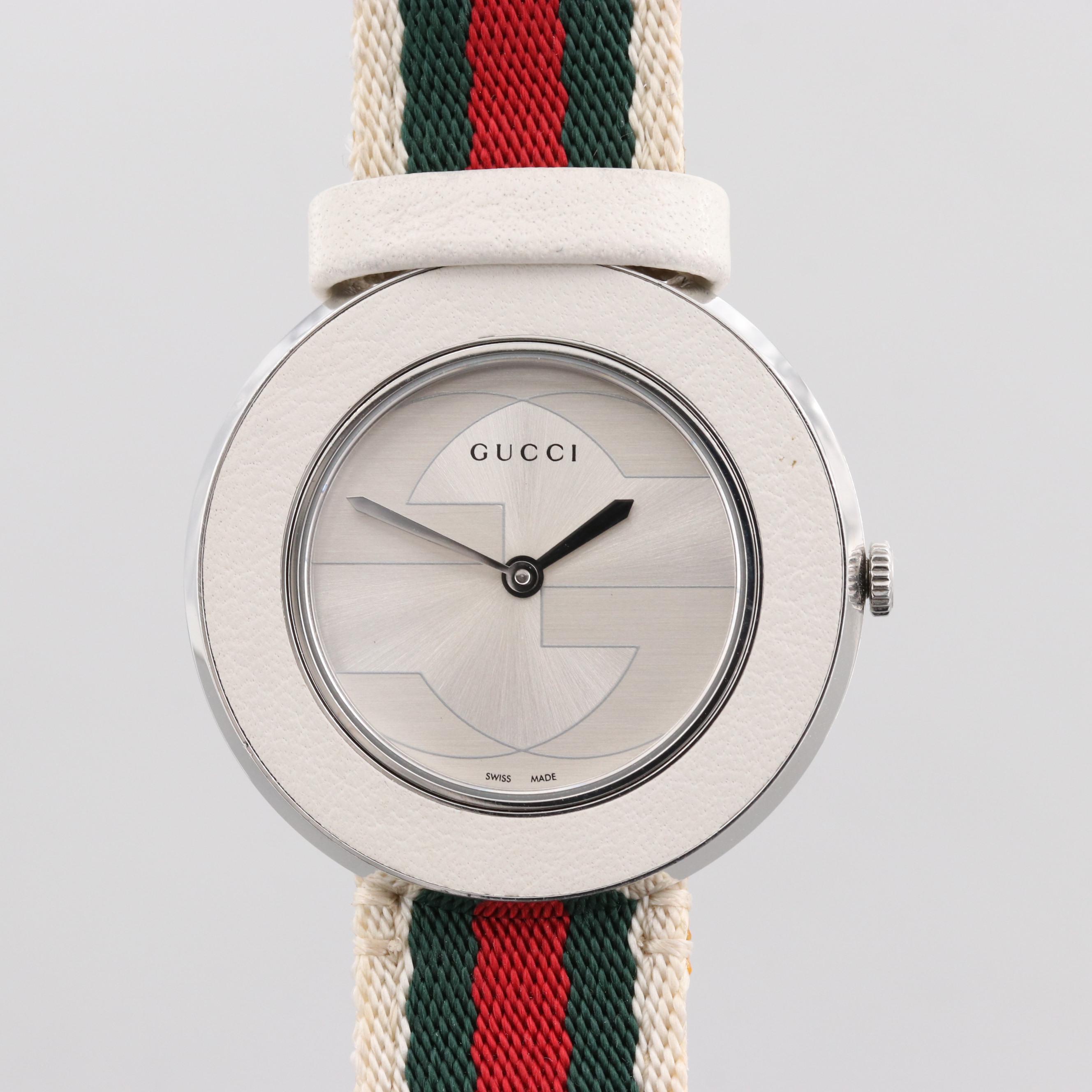 Gucci Stainless Steel Watch With White leather Bezel