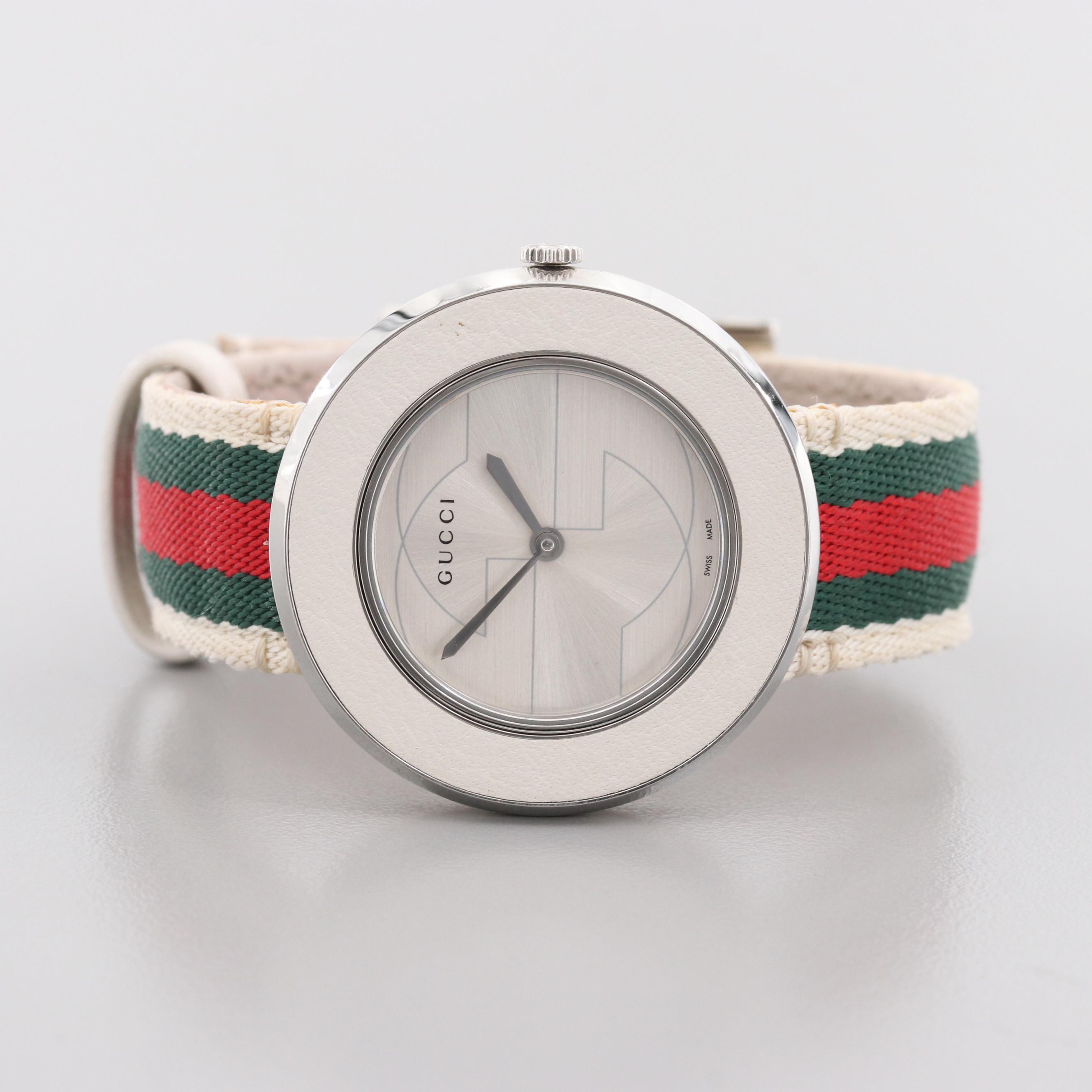Gucci Stainless Steel Watch With White leather Bezel
