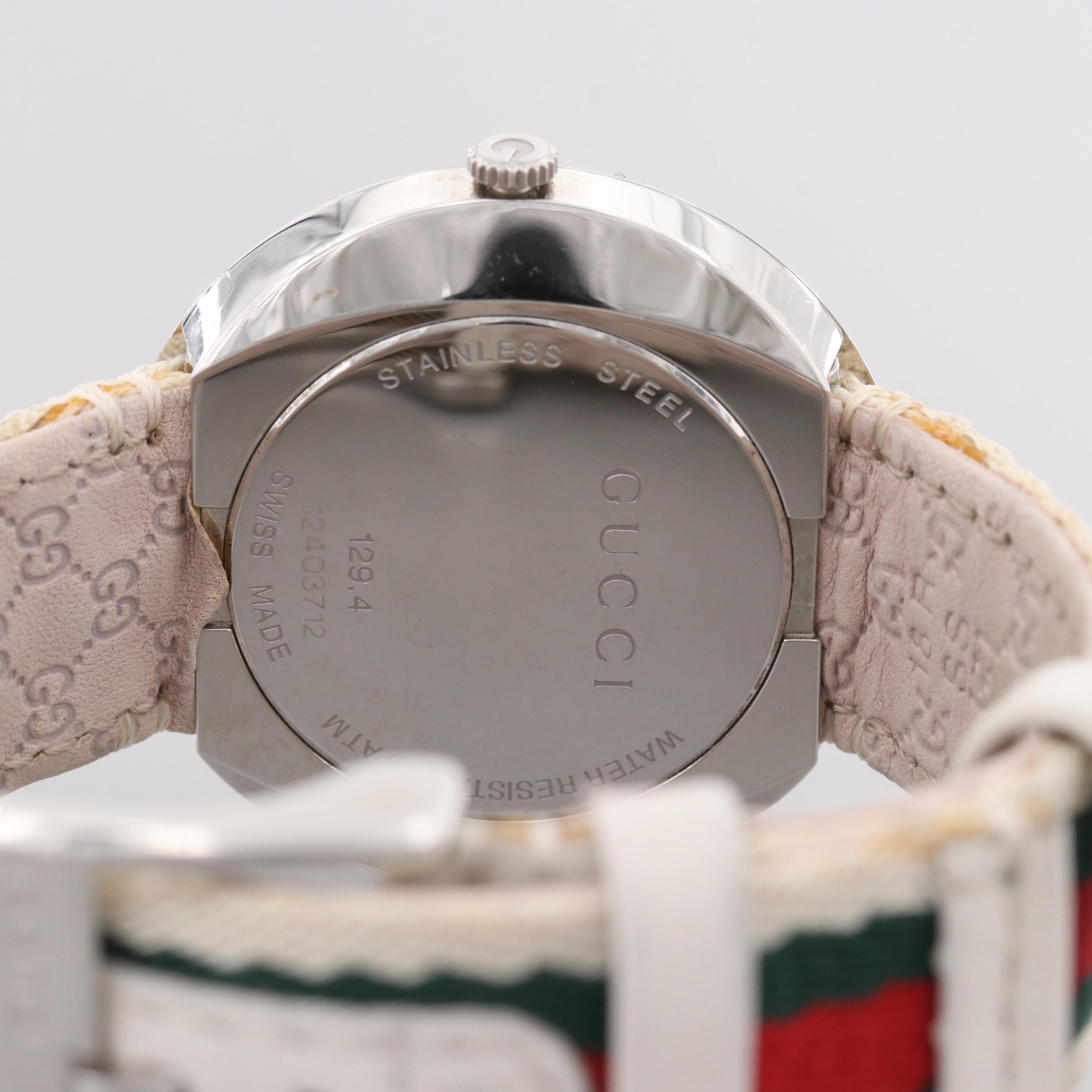 Gucci Stainless Steel Watch With White leather Bezel