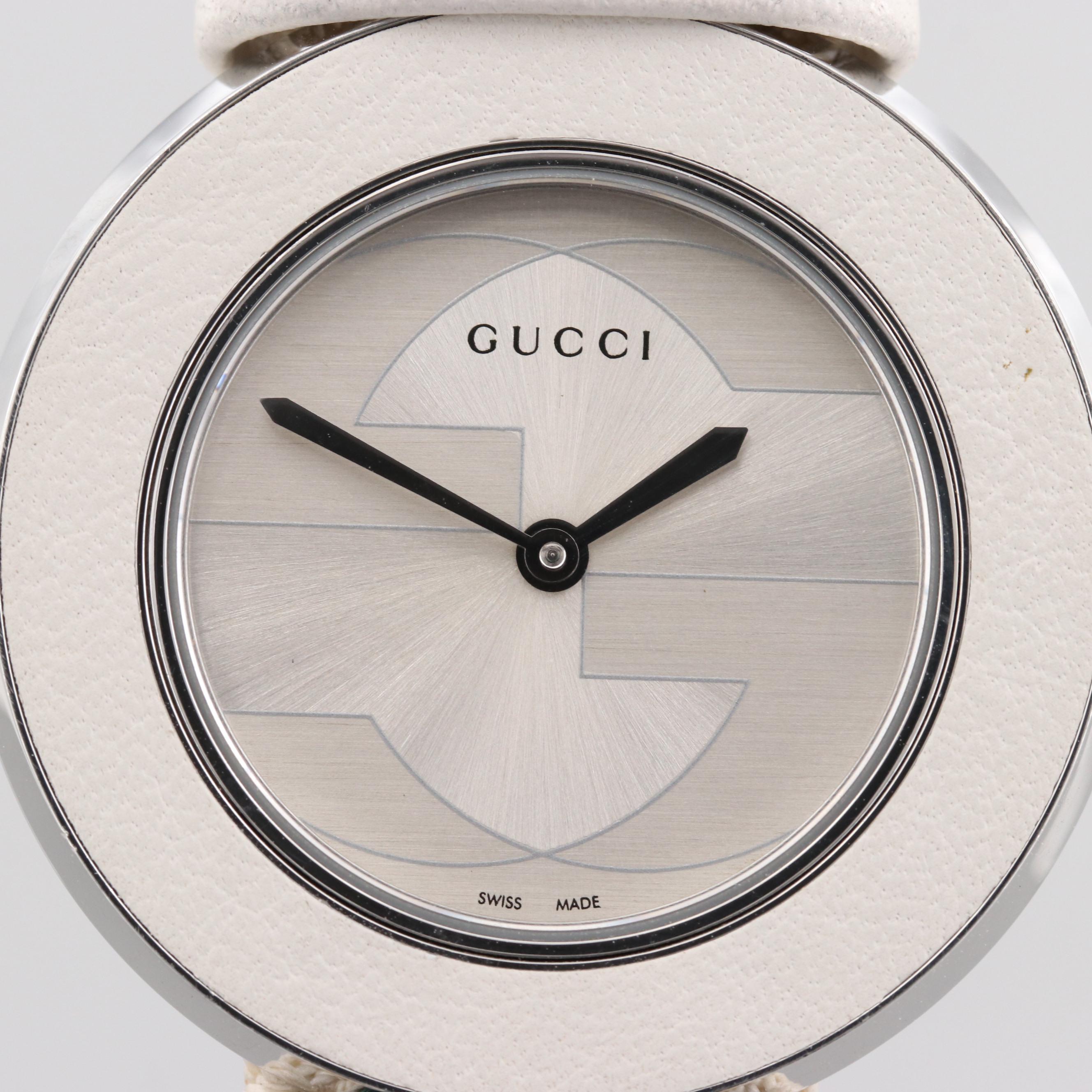 Gucci Stainless Steel Watch With White leather Bezel
